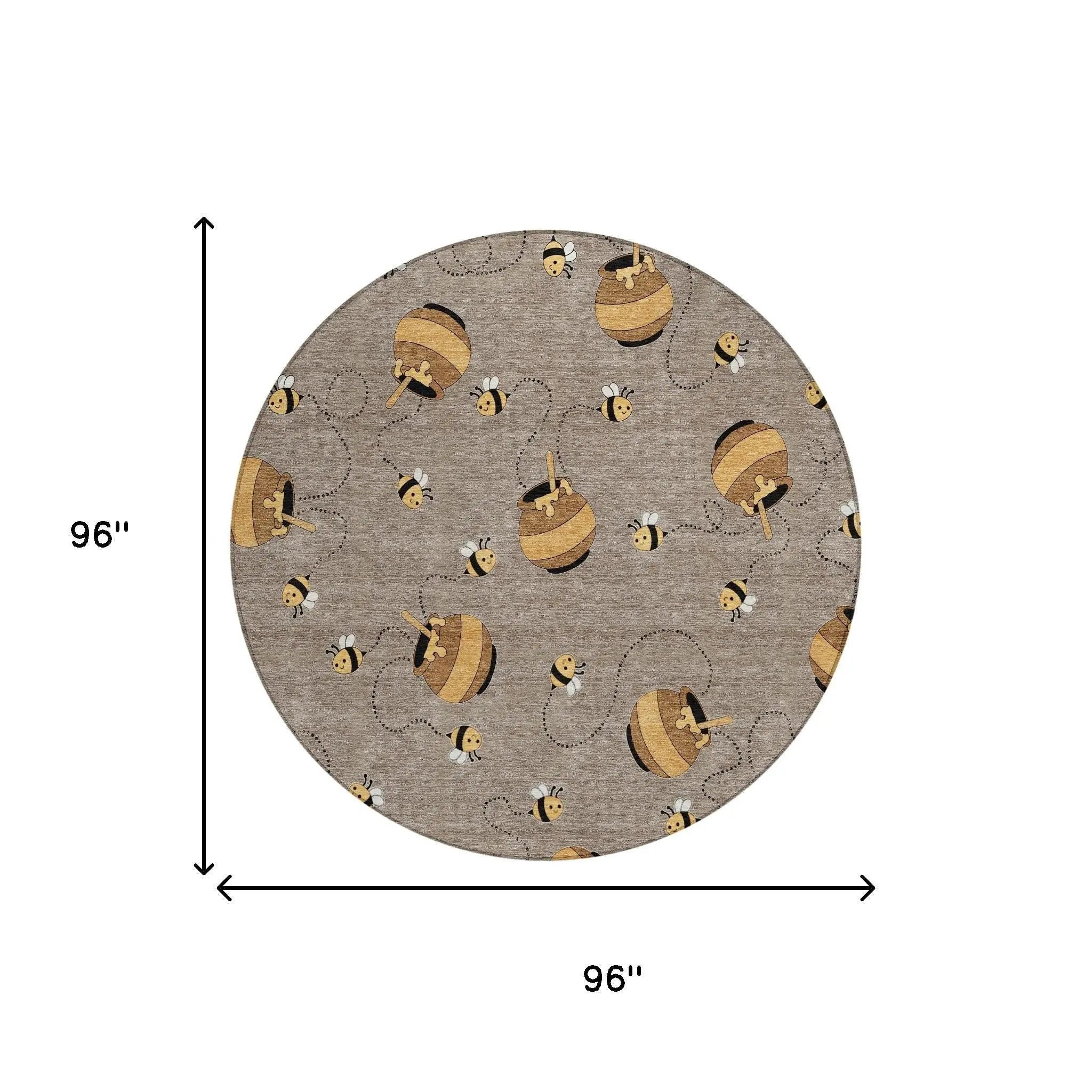 8' Taupe And Beige Round Geometric Washable Indoor Outdoor Area Rug Homeroots Outdoor