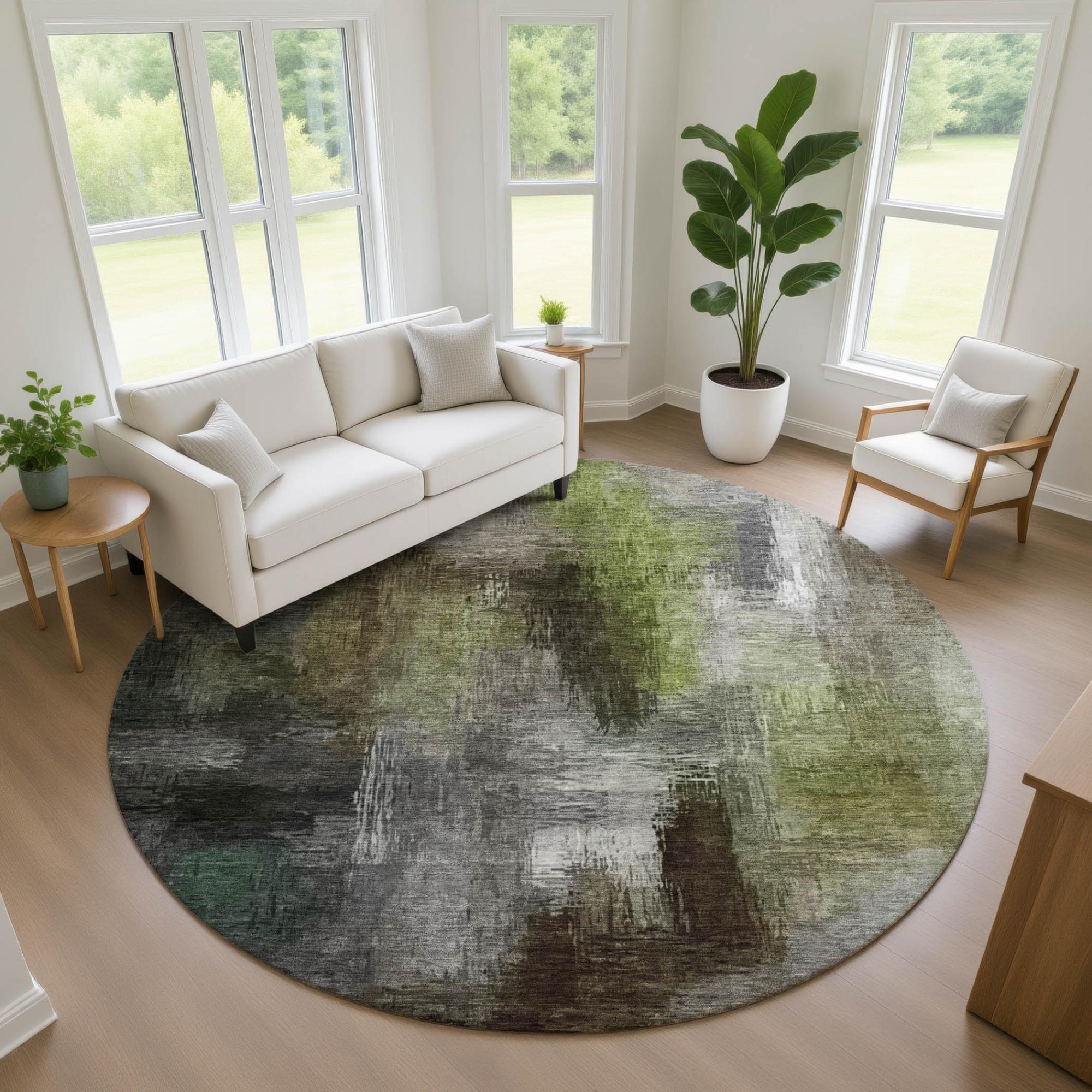 8' Taupe And Brown Round Abstract Washable Indoor Outdoor Area Rug Homeroots Outdoor