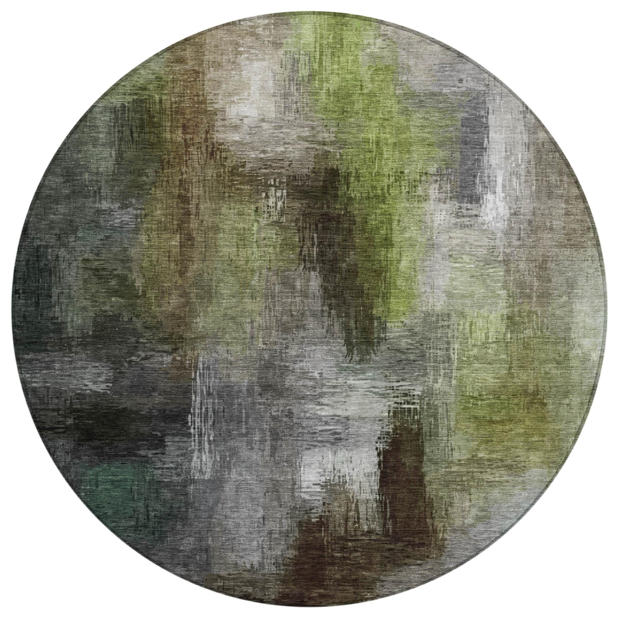 8' Taupe And Brown Round Abstract Washable Indoor Outdoor Area Rug Homeroots Outdoor