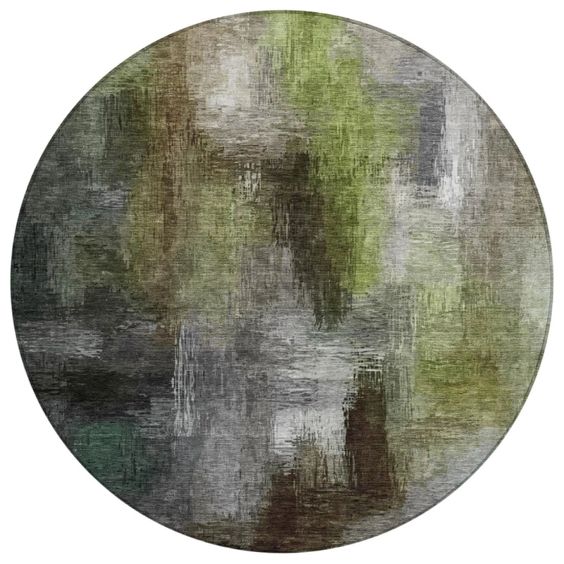 8' Taupe And Brown Round Abstract Washable Indoor Outdoor Area Rug Homeroots Outdoor