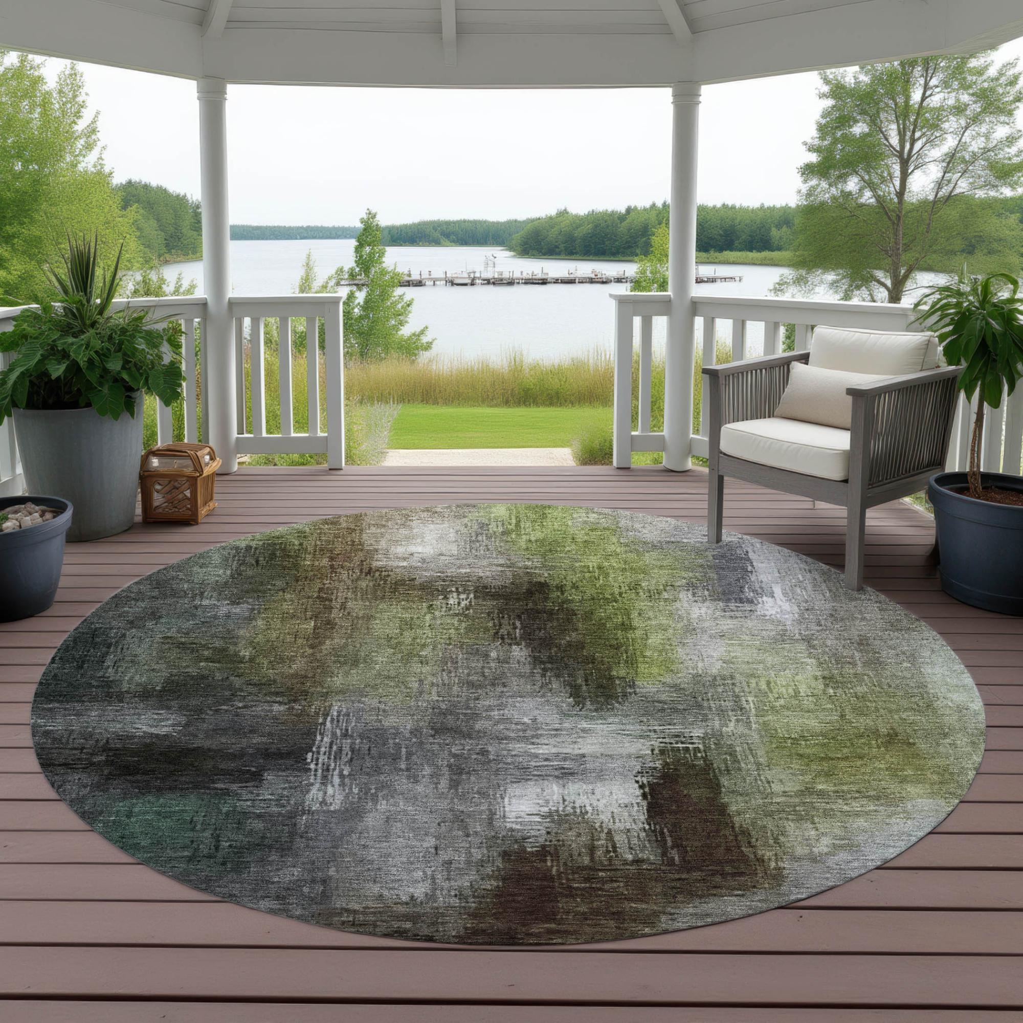 8' Taupe And Brown Round Abstract Washable Indoor Outdoor Area Rug Homeroots Outdoor