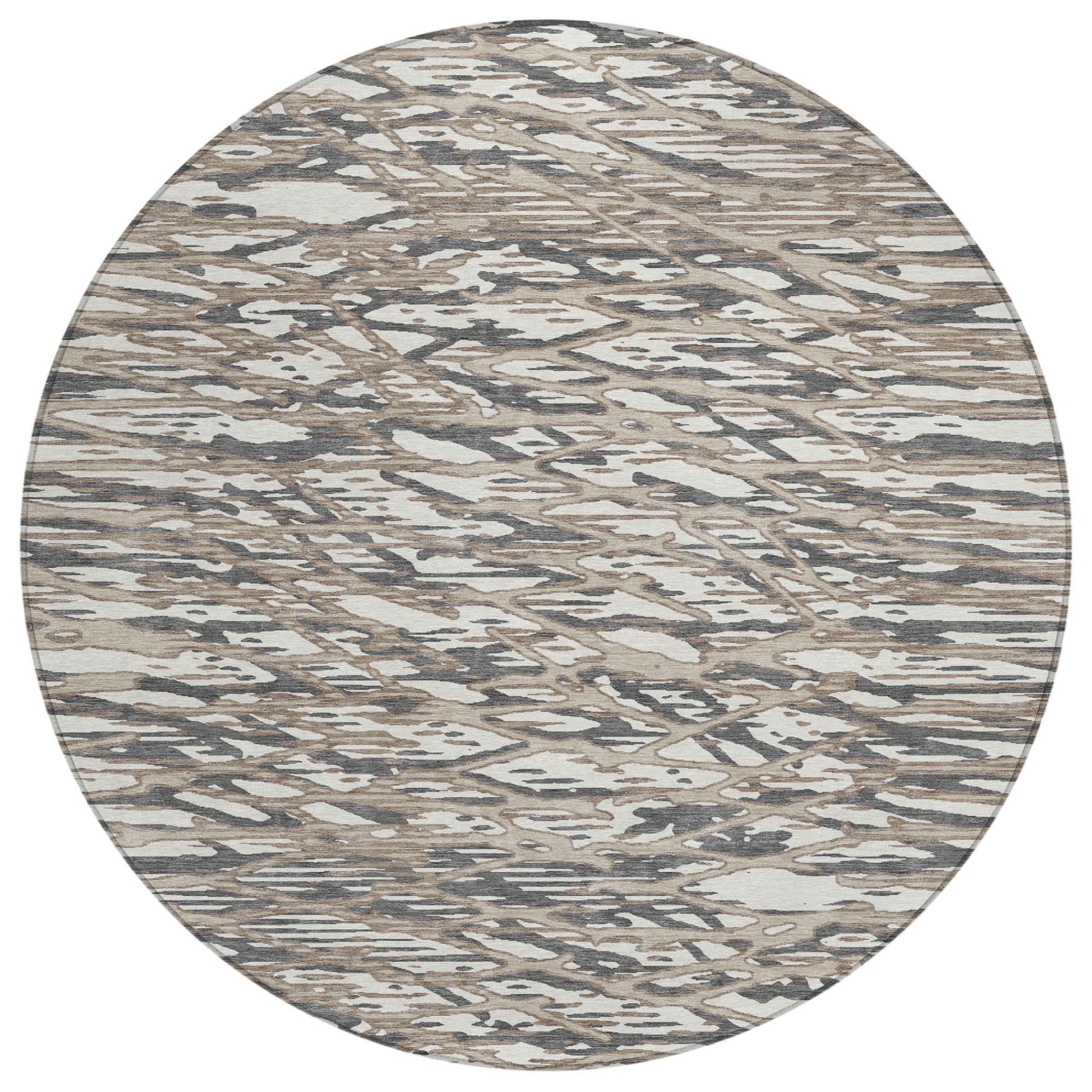 8' Taupe And Brown Round Abstract Washable Indoor Outdoor Area Rug Homeroots Outdoor