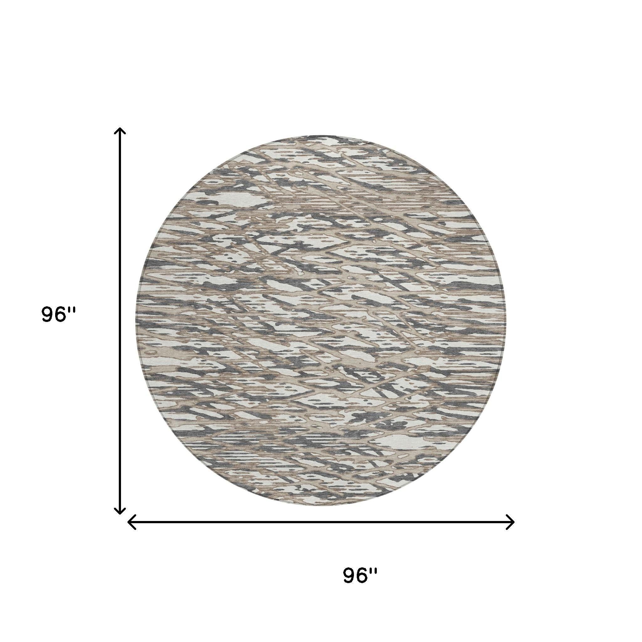 8' Taupe And Brown Round Abstract Washable Indoor Outdoor Area Rug Homeroots Outdoor