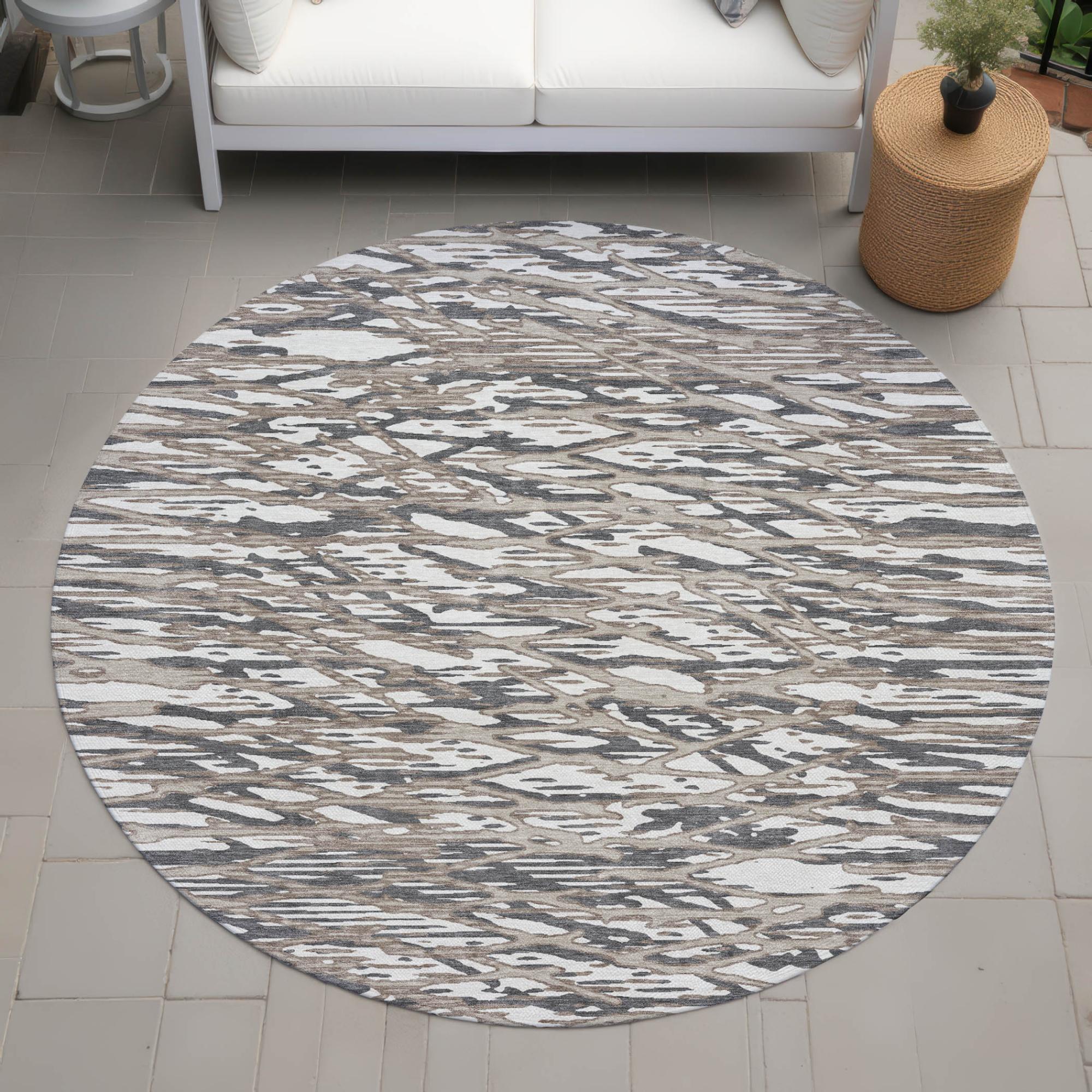 8' Taupe And Brown Round Abstract Washable Indoor Outdoor Area Rug Homeroots Outdoor