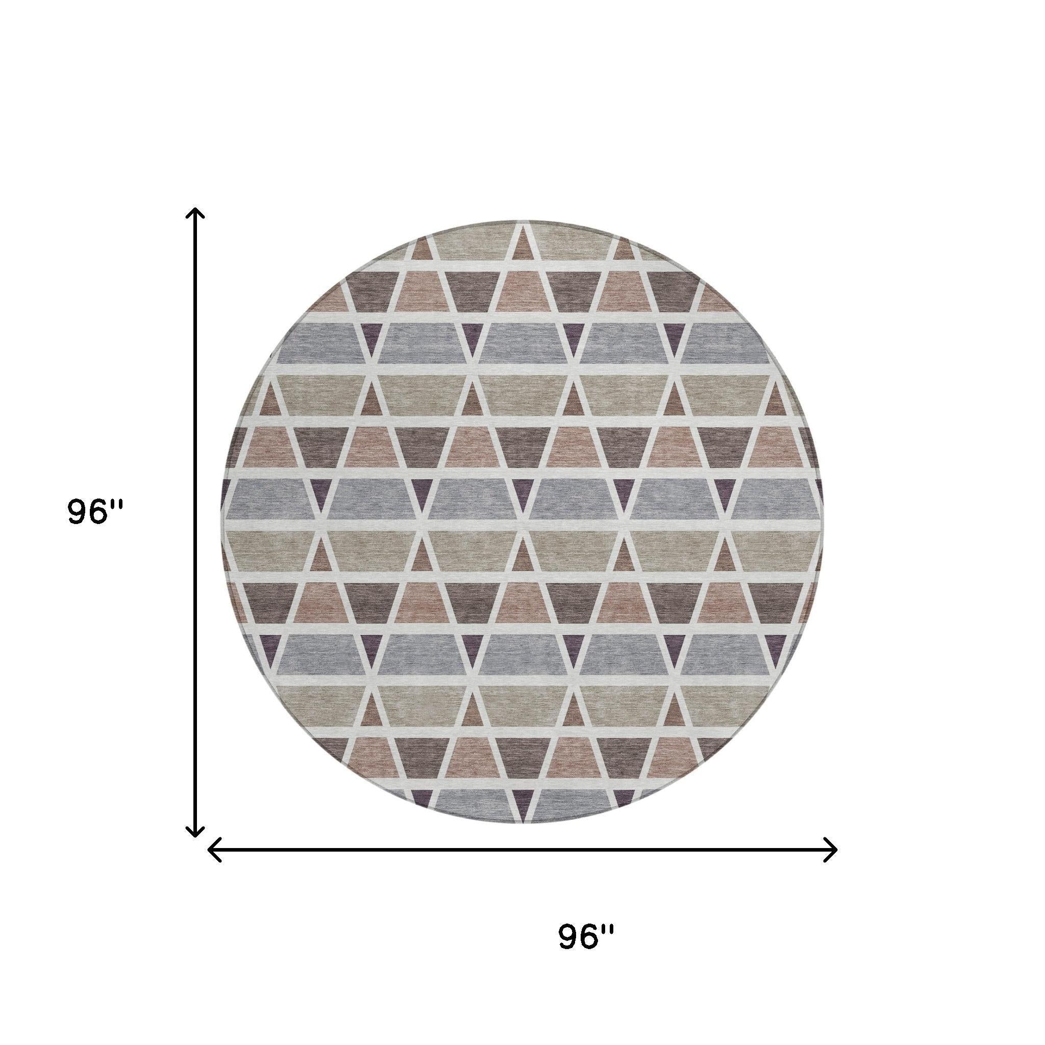 8' Taupe And Brown Round Geometric Washable Indoor Outdoor Area Rug Homeroots Outdoor