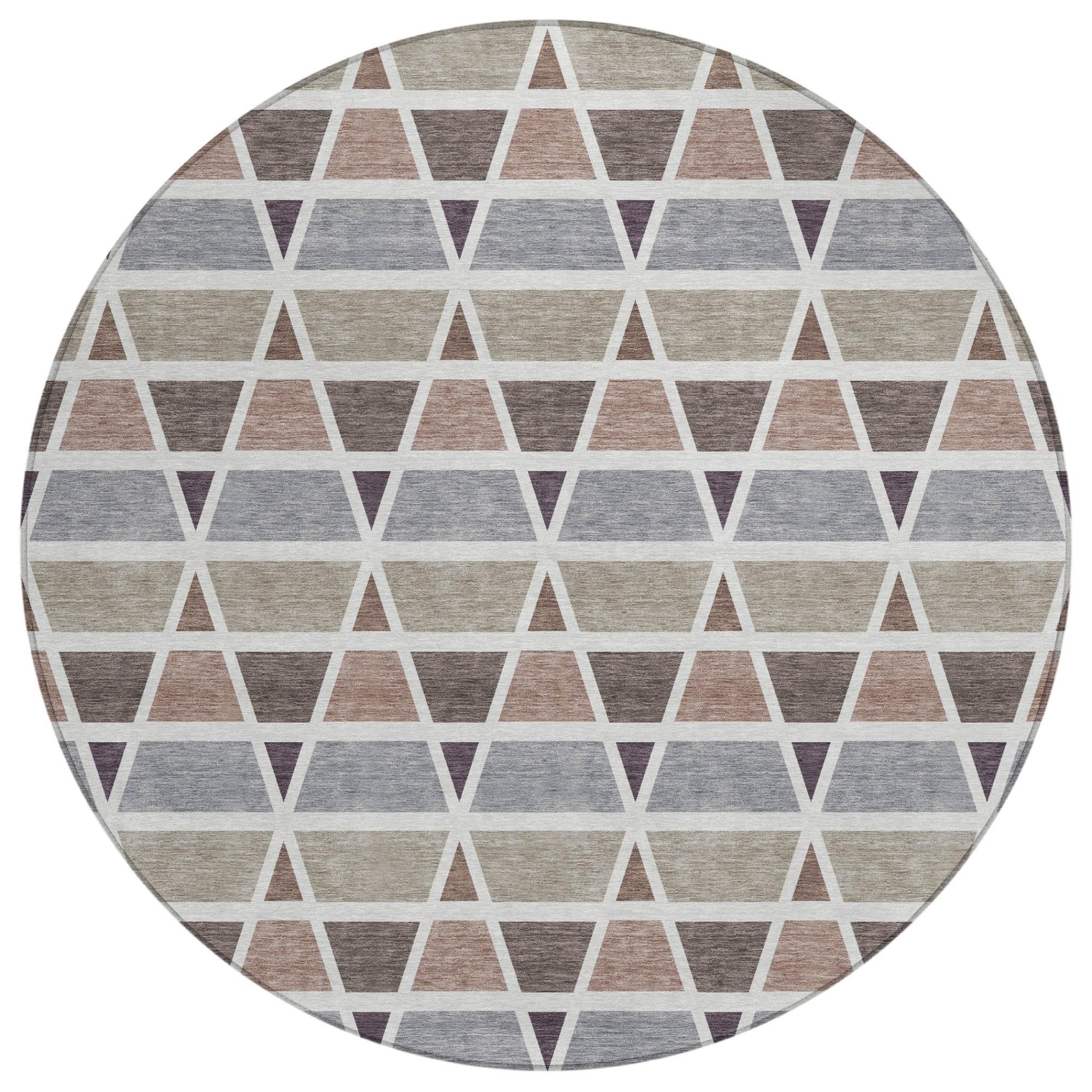 8' Taupe And Brown Round Geometric Washable Indoor Outdoor Area Rug Homeroots Outdoor