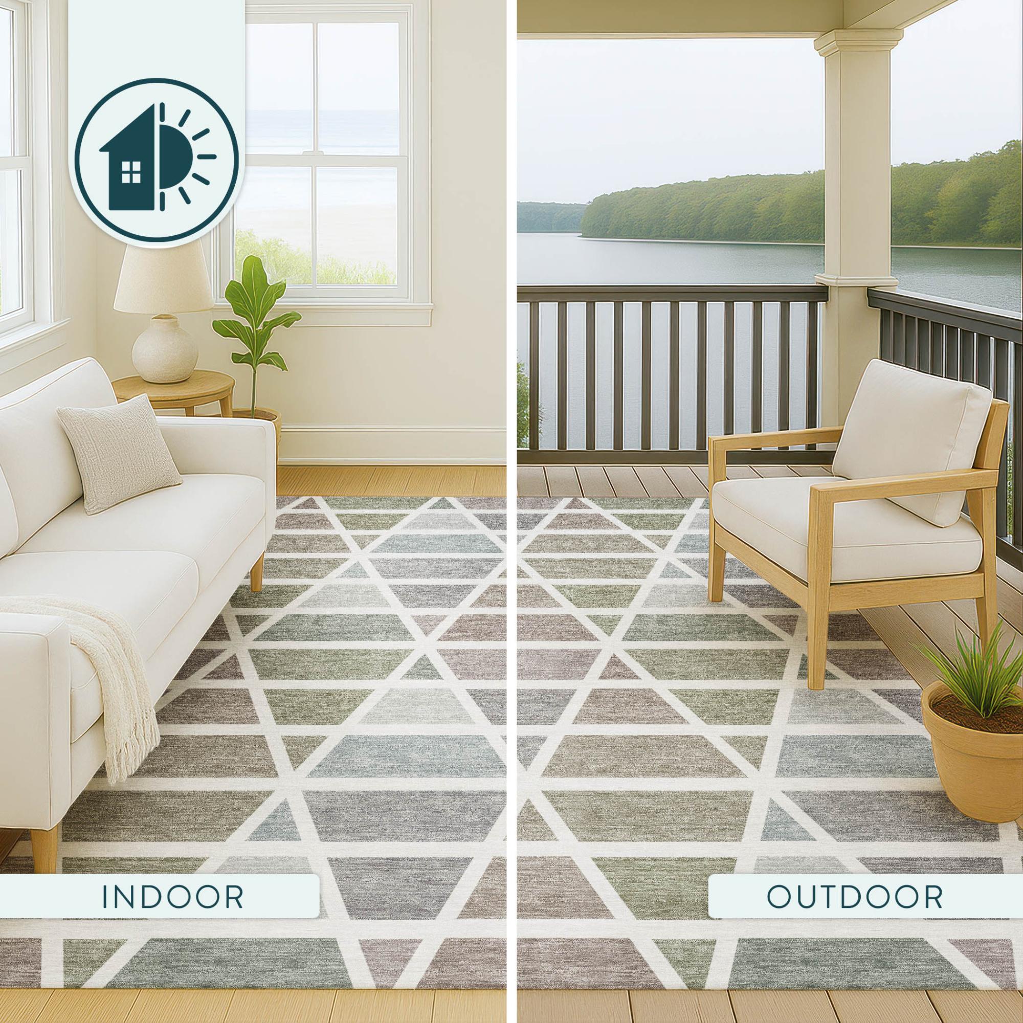 8' Taupe And Brown Round Geometric Washable Indoor Outdoor Area Rug Homeroots Outdoor
