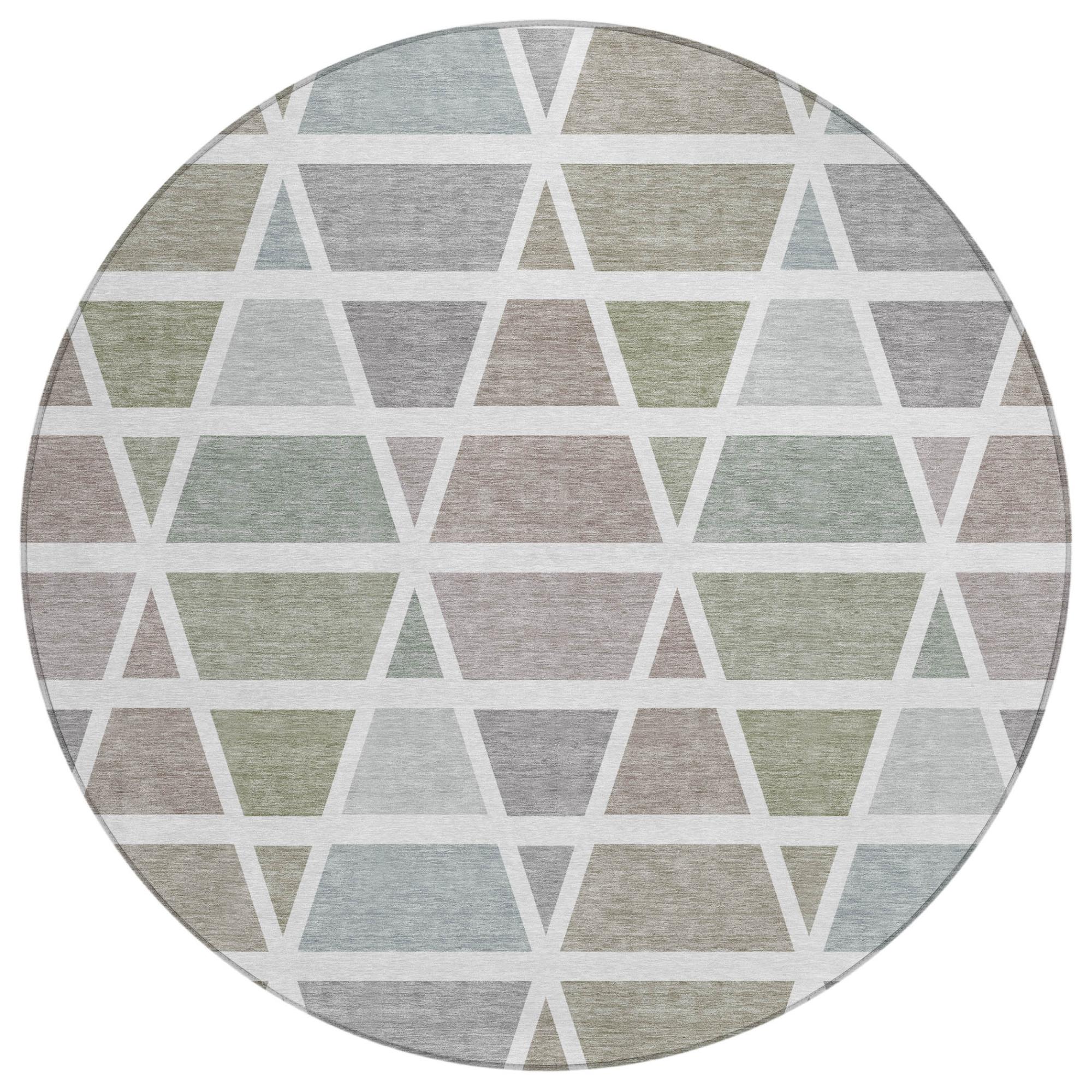 8' Taupe And Brown Round Geometric Washable Indoor Outdoor Area Rug Homeroots Outdoor