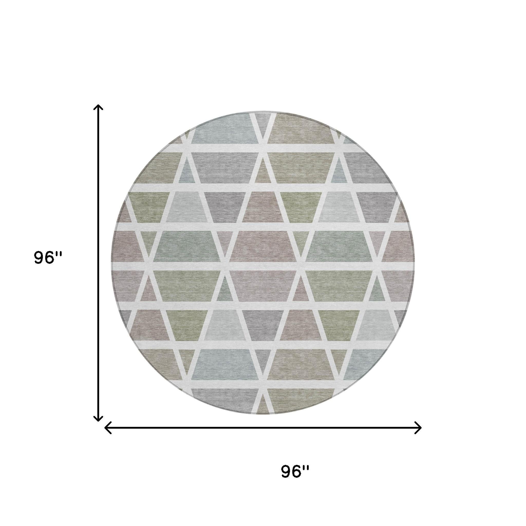 8' Taupe And Brown Round Geometric Washable Indoor Outdoor Area Rug Homeroots Outdoor