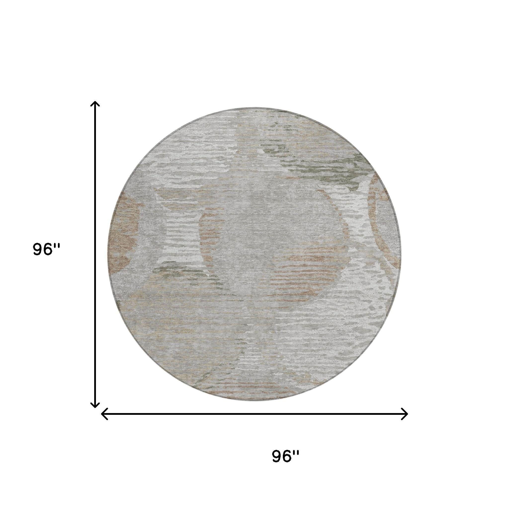 8' Taupe And Brown Round Geometric Washable Indoor Outdoor Area Rug Homeroots Outdoor