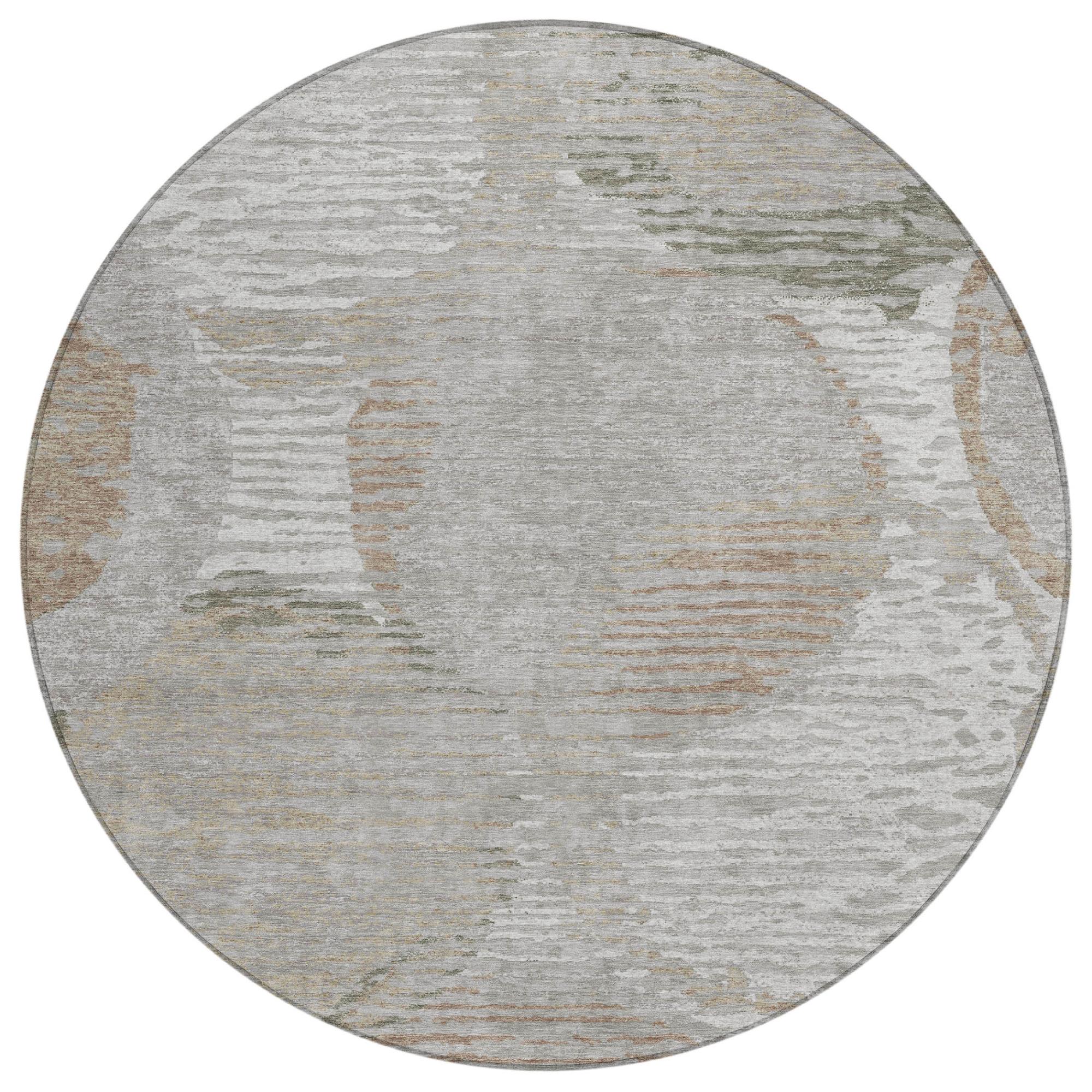 8' Taupe And Brown Round Geometric Washable Indoor Outdoor Area Rug Homeroots Outdoor