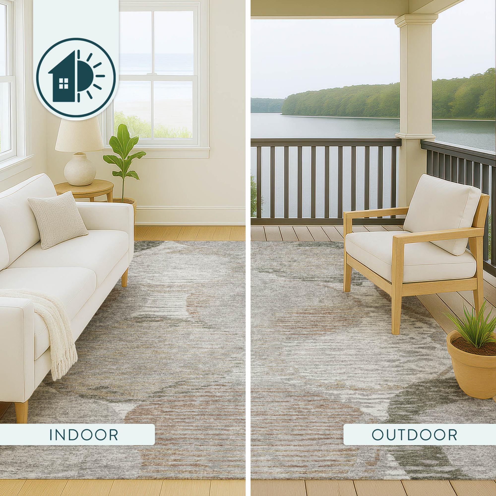 8' Taupe And Brown Round Geometric Washable Indoor Outdoor Area Rug Homeroots Outdoor