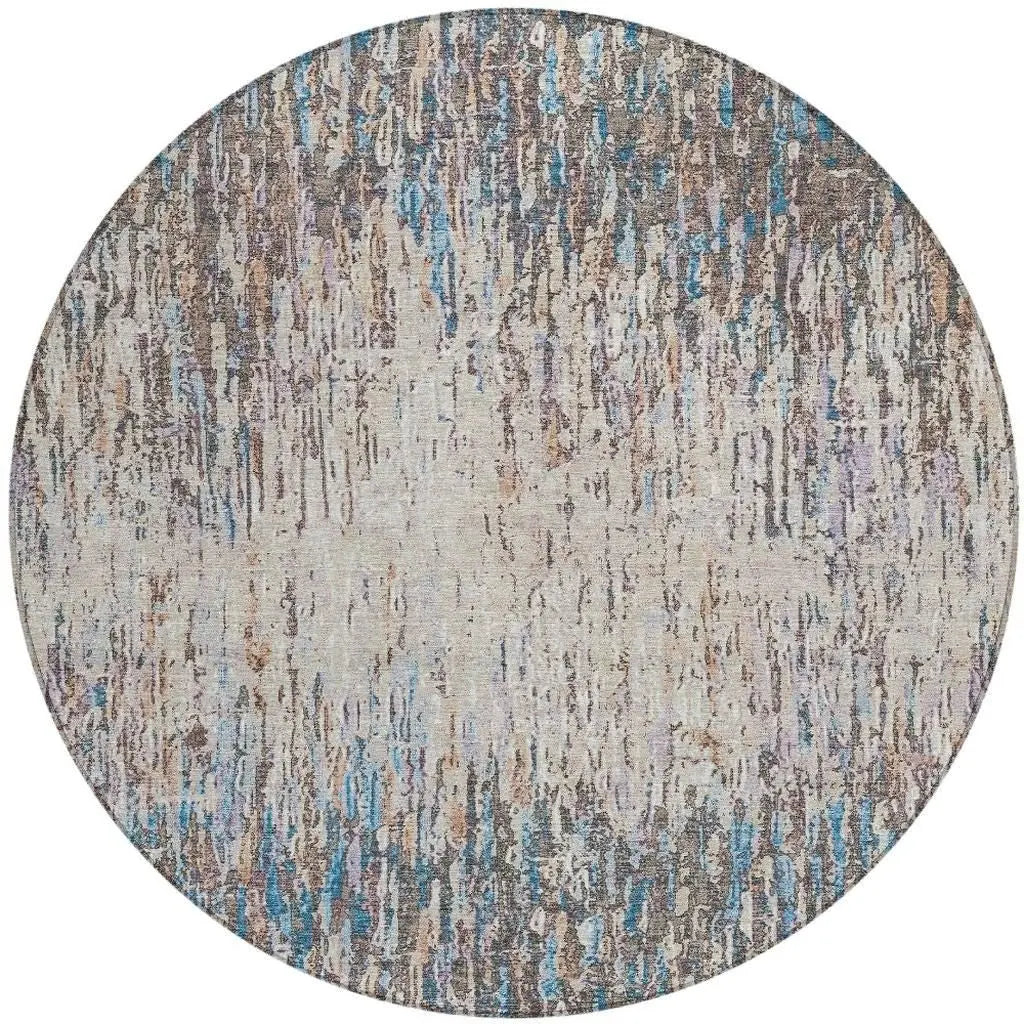 8' Taupe And Brown Round Striped Washable Indoor Outdoor Area Rug Homeroots Outdoor
