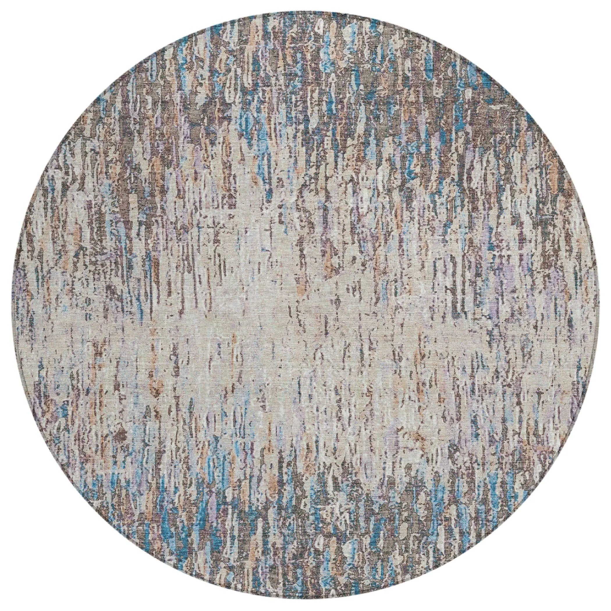 8' Taupe And Brown Round Striped Washable Indoor Outdoor Area Rug Homeroots Outdoor