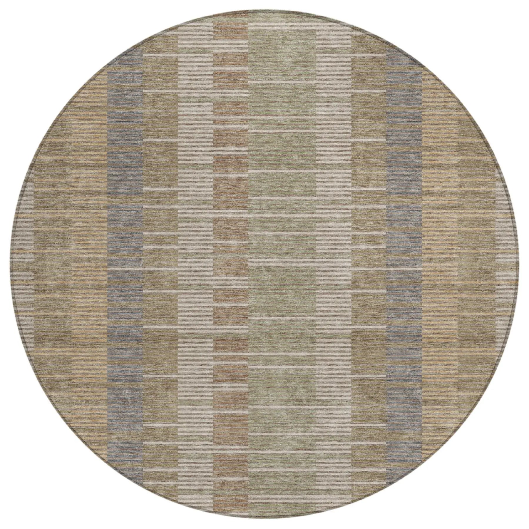8' Taupe And Brown Round Striped Washable Indoor Outdoor Area Rug Homeroots Outdoor