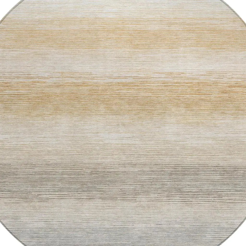 8' Taupe And Brown Round Striped Washable Indoor Outdoor Area Rug Homeroots Outdoor