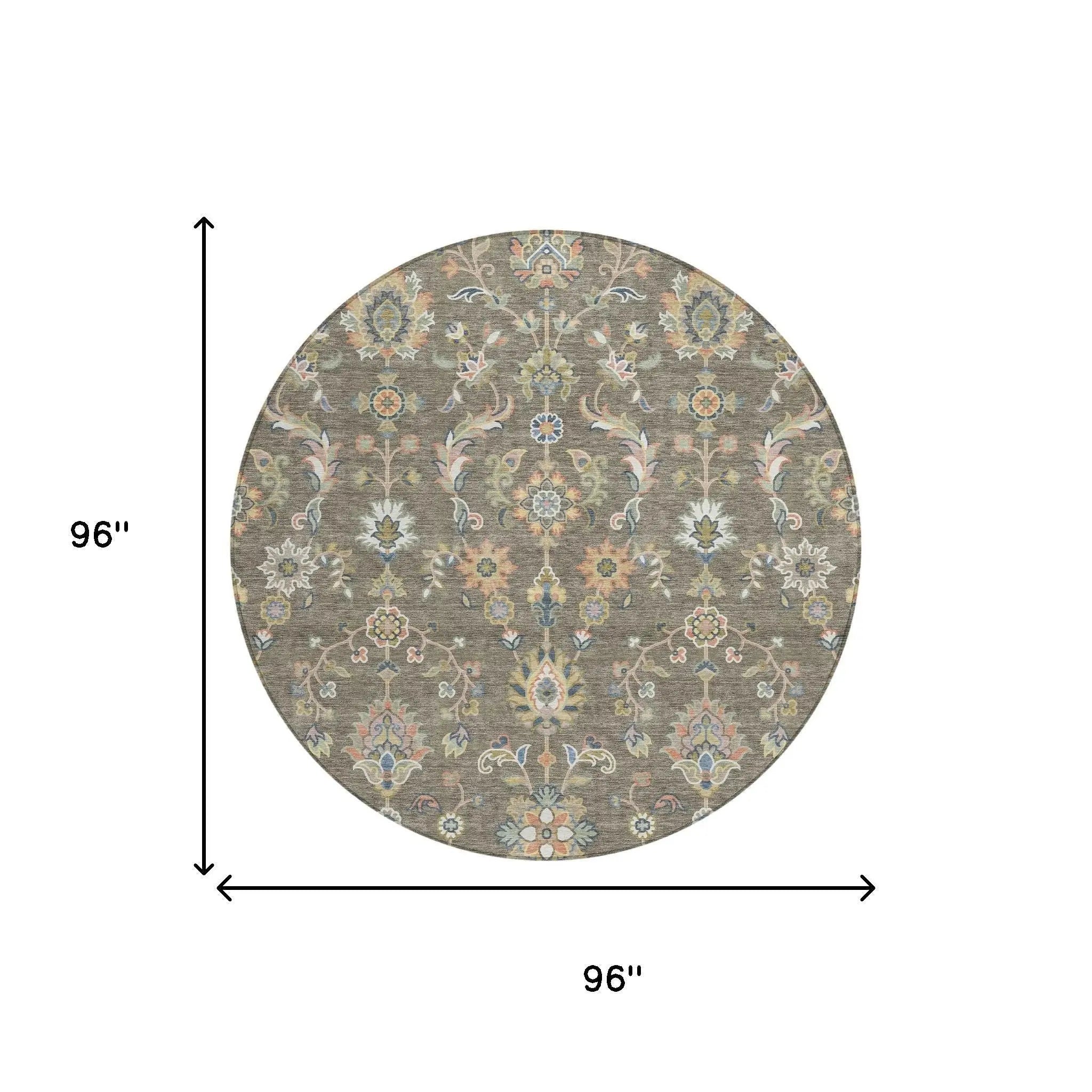 8' Taupe And Denim Blue Round Abstract Washable Indoor Outdoor Area Rug Homeroots Outdoor