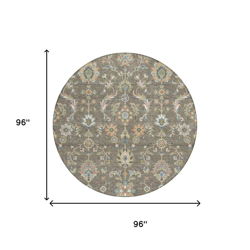 8' Taupe And Denim Blue Round Abstract Washable Indoor Outdoor Area Rug Homeroots Outdoor
