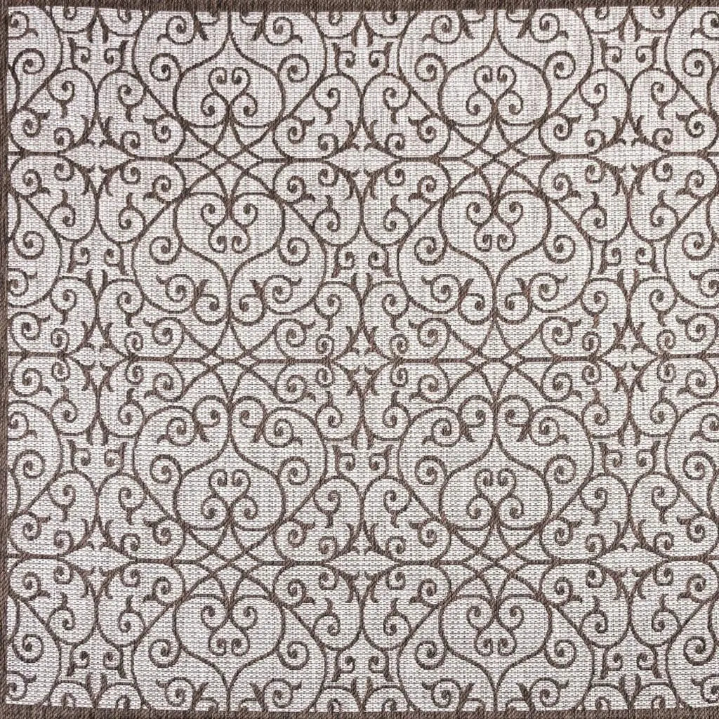 8' Taupe And Espresso Square Geometric Indoor Outdoor Area Rug Homeroots Outdoor