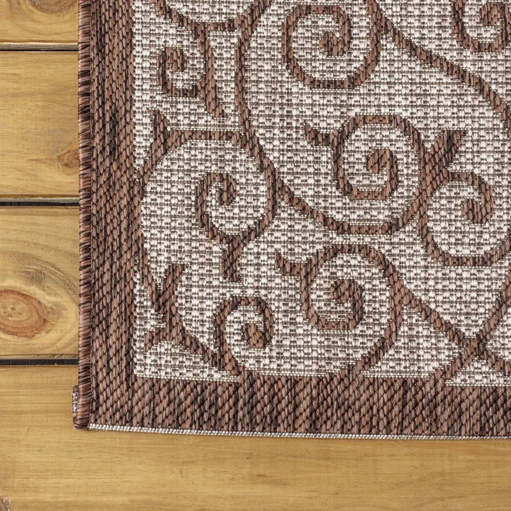 8' Taupe And Espresso Square Geometric Indoor Outdoor Area Rug Homeroots Outdoor