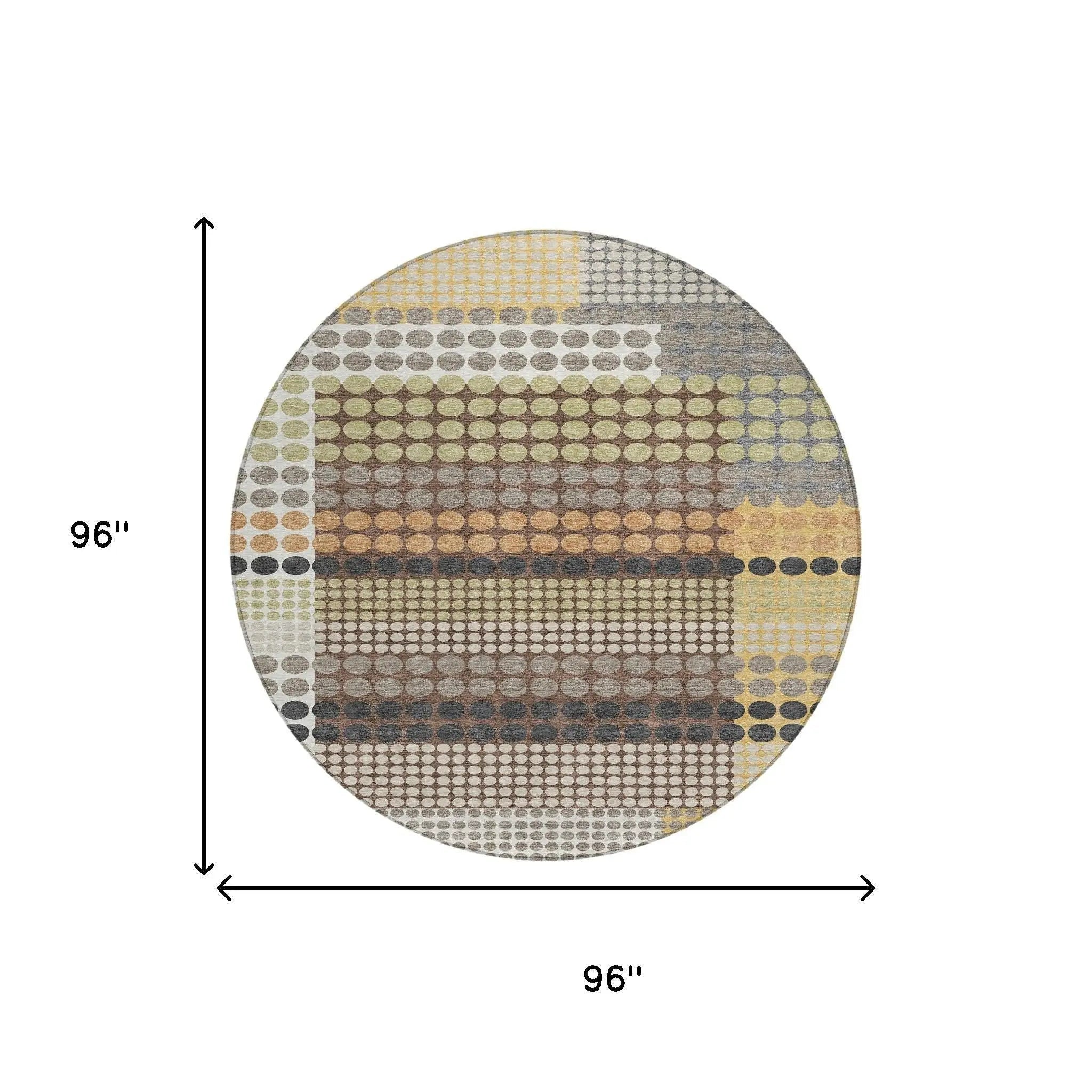 8' Taupe And Gold Round Geometric Washable Indoor Outdoor Area Rug Homeroots Outdoor