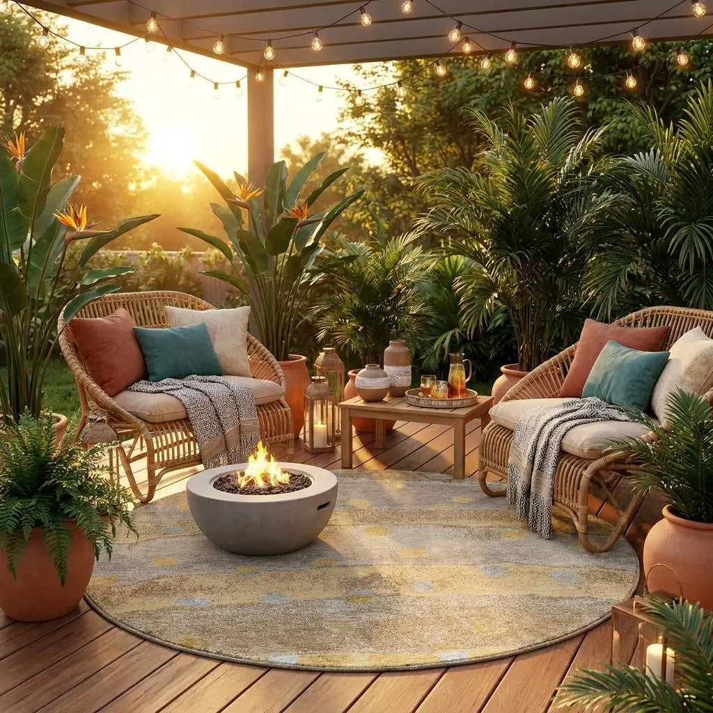 8' Taupe And Gold Round Striped Washable Indoor Outdoor Area Rug Homeroots Outdoor