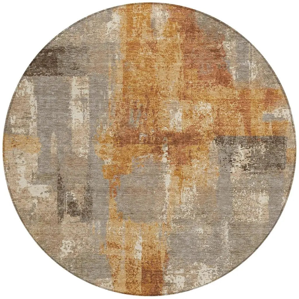8' Taupe And Gray Round Abstract Washable Indoor Outdoor Area Rug Homeroots Outdoor