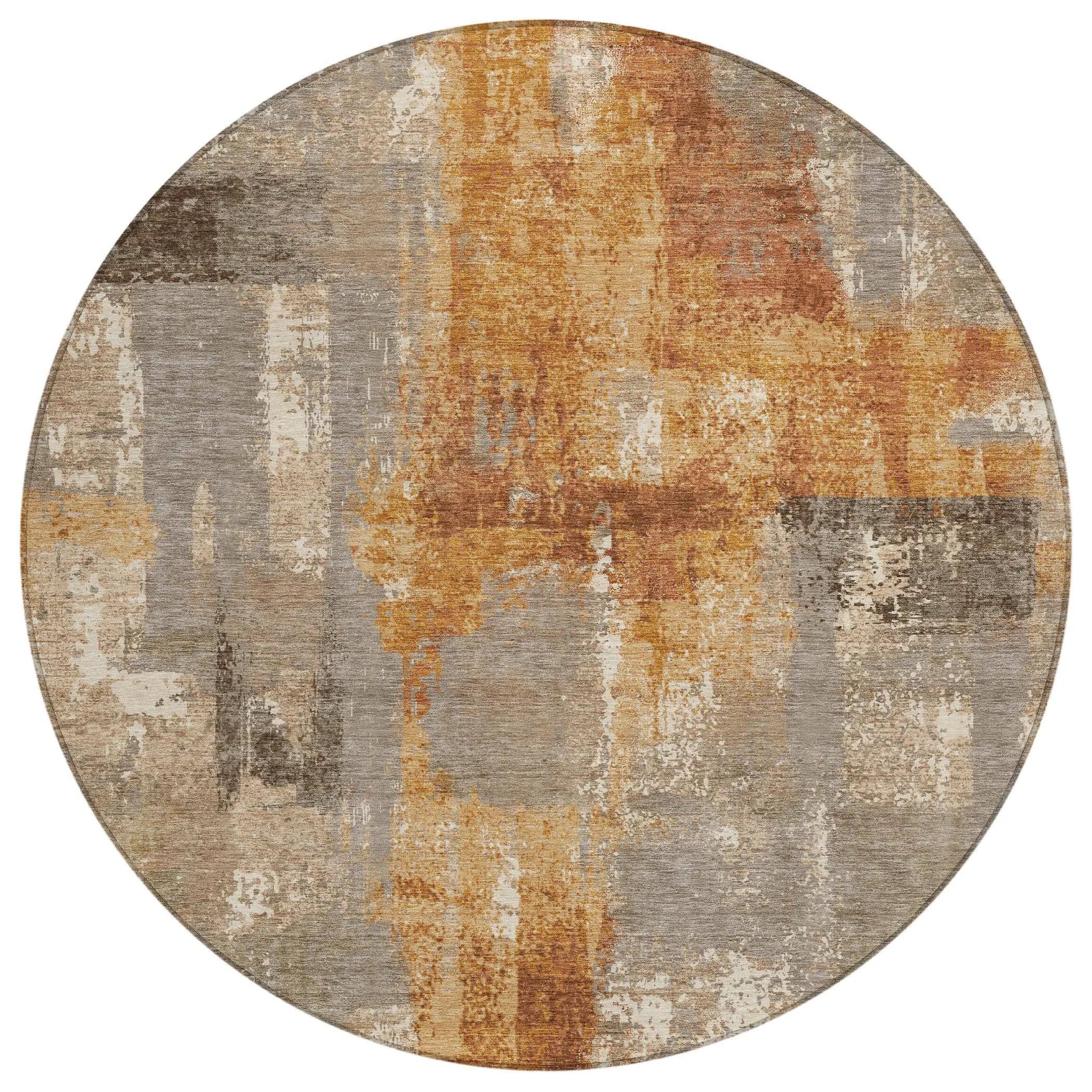 8' Taupe And Gray Round Abstract Washable Indoor Outdoor Area Rug Homeroots Outdoor