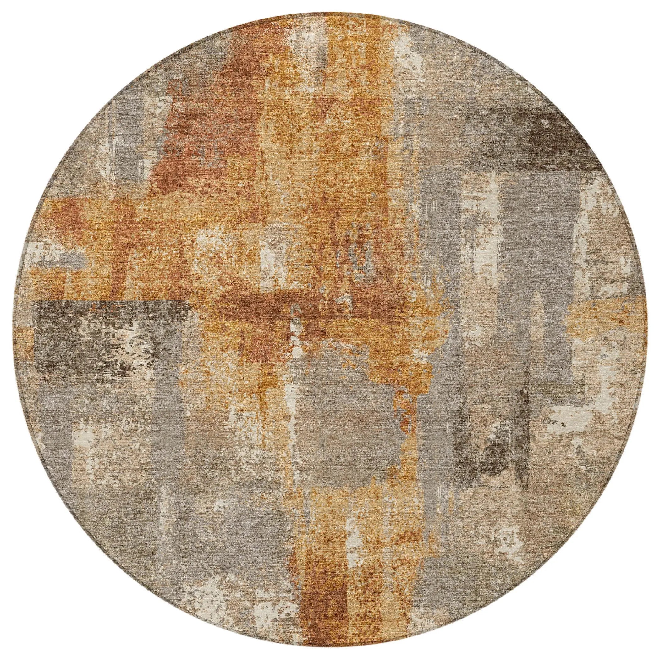 8' Taupe And Gray Round Abstract Washable Indoor Outdoor Area Rug Homeroots Outdoor
