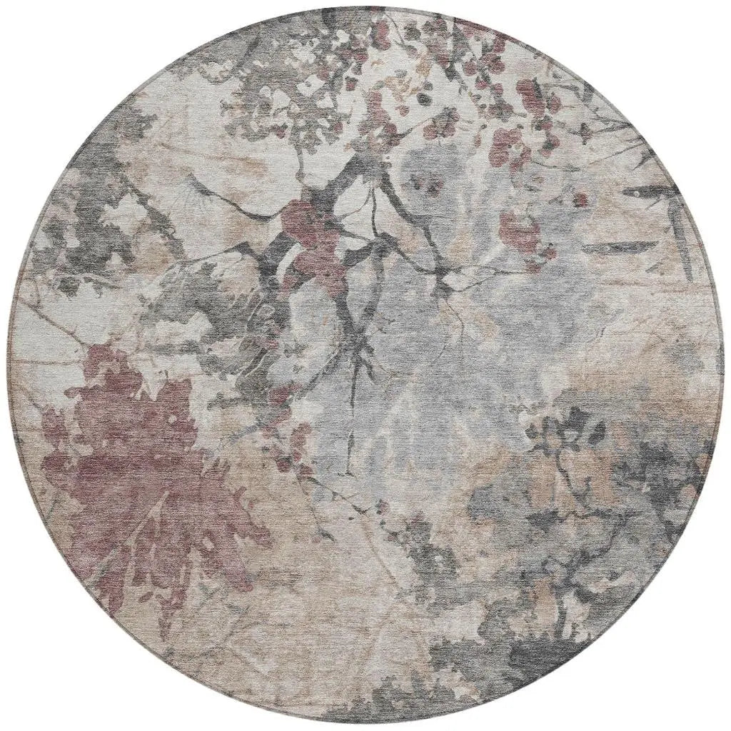 8' Taupe And Green Round Abstract Washable Indoor Outdoor Area Rug Homeroots Outdoor