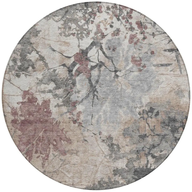 8' Taupe And Green Round Abstract Washable Indoor Outdoor Area Rug Homeroots Outdoor