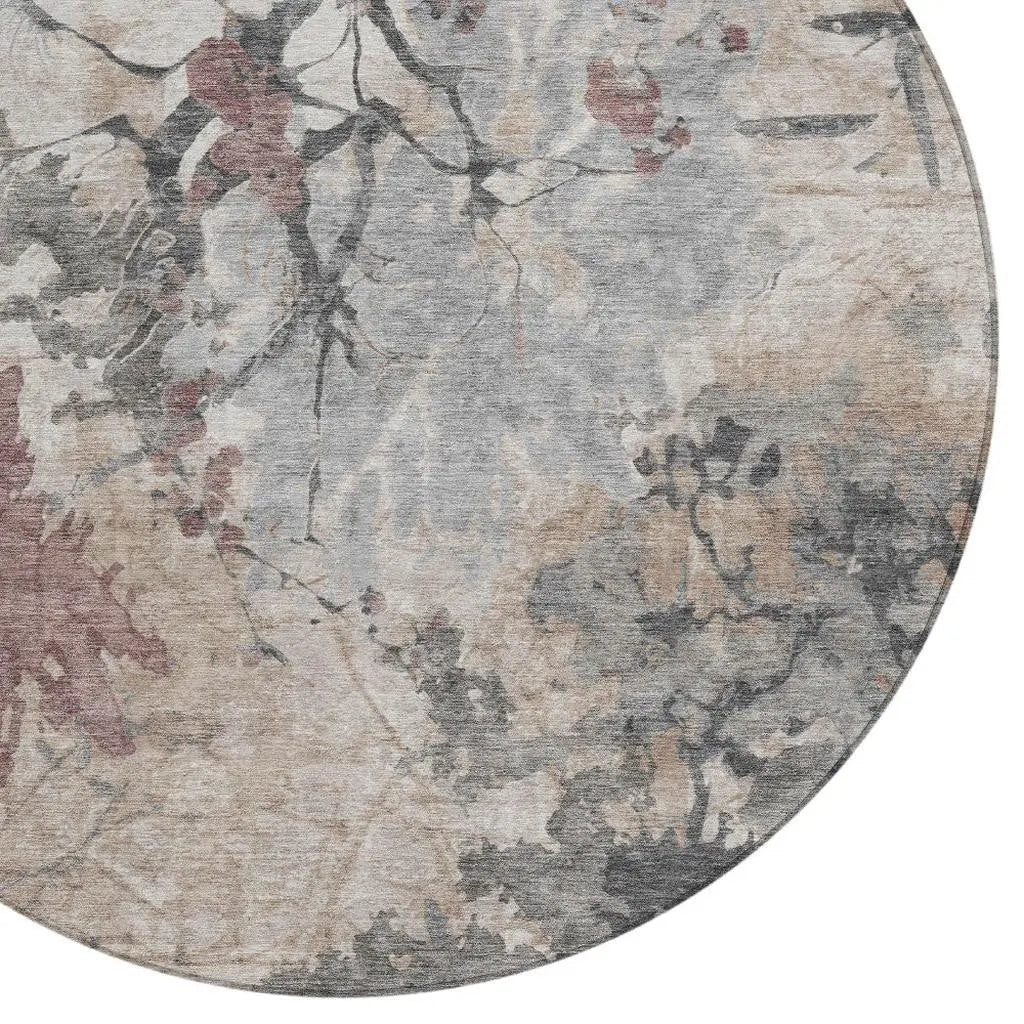 8' Taupe And Green Round Abstract Washable Indoor Outdoor Area Rug Homeroots Outdoor