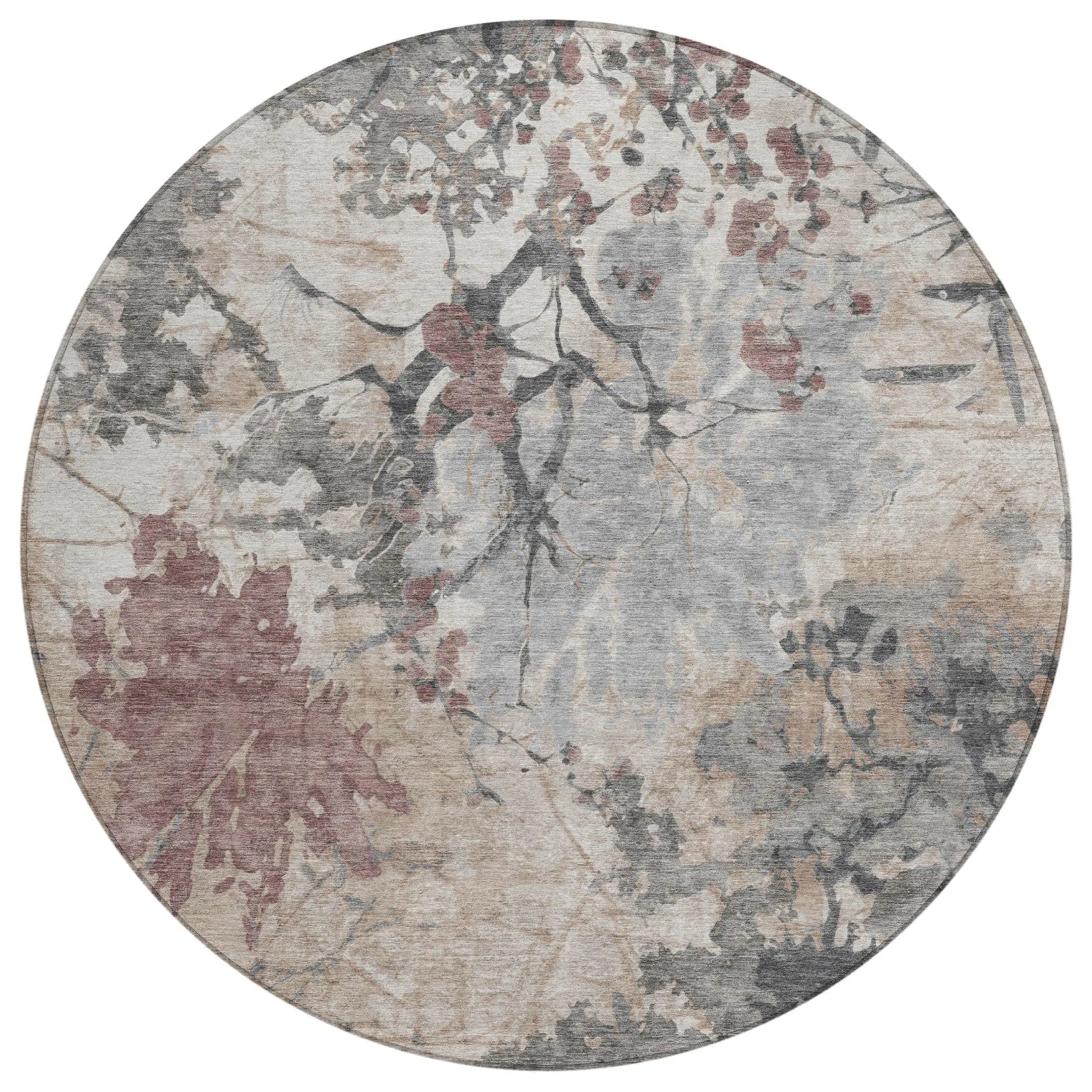 8' Taupe And Green Round Abstract Washable Indoor Outdoor Area Rug Homeroots Outdoor