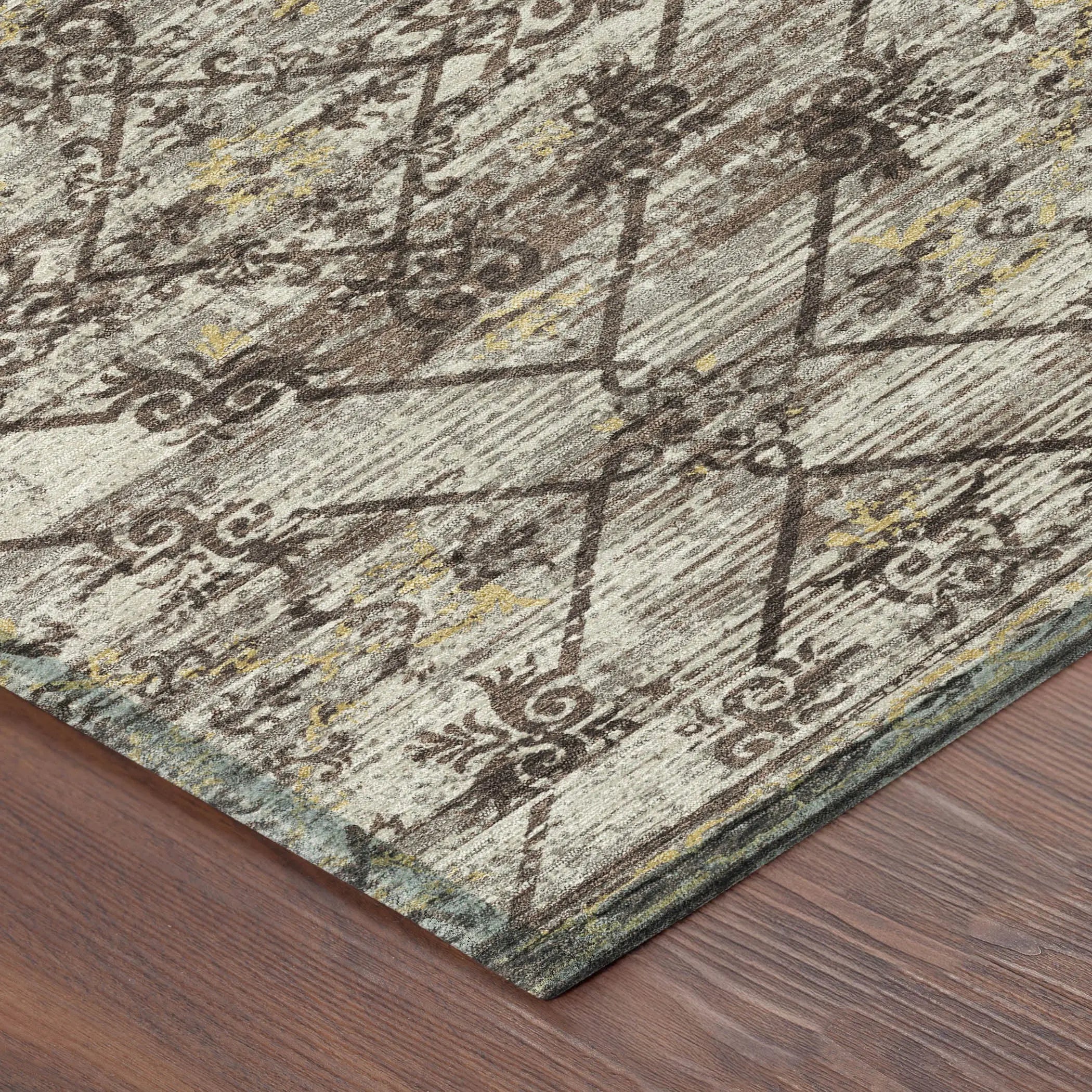 8' Taupe And Ivory Round Geometric Washable Indoor Outdoor Area Rug Homeroots Outdoor