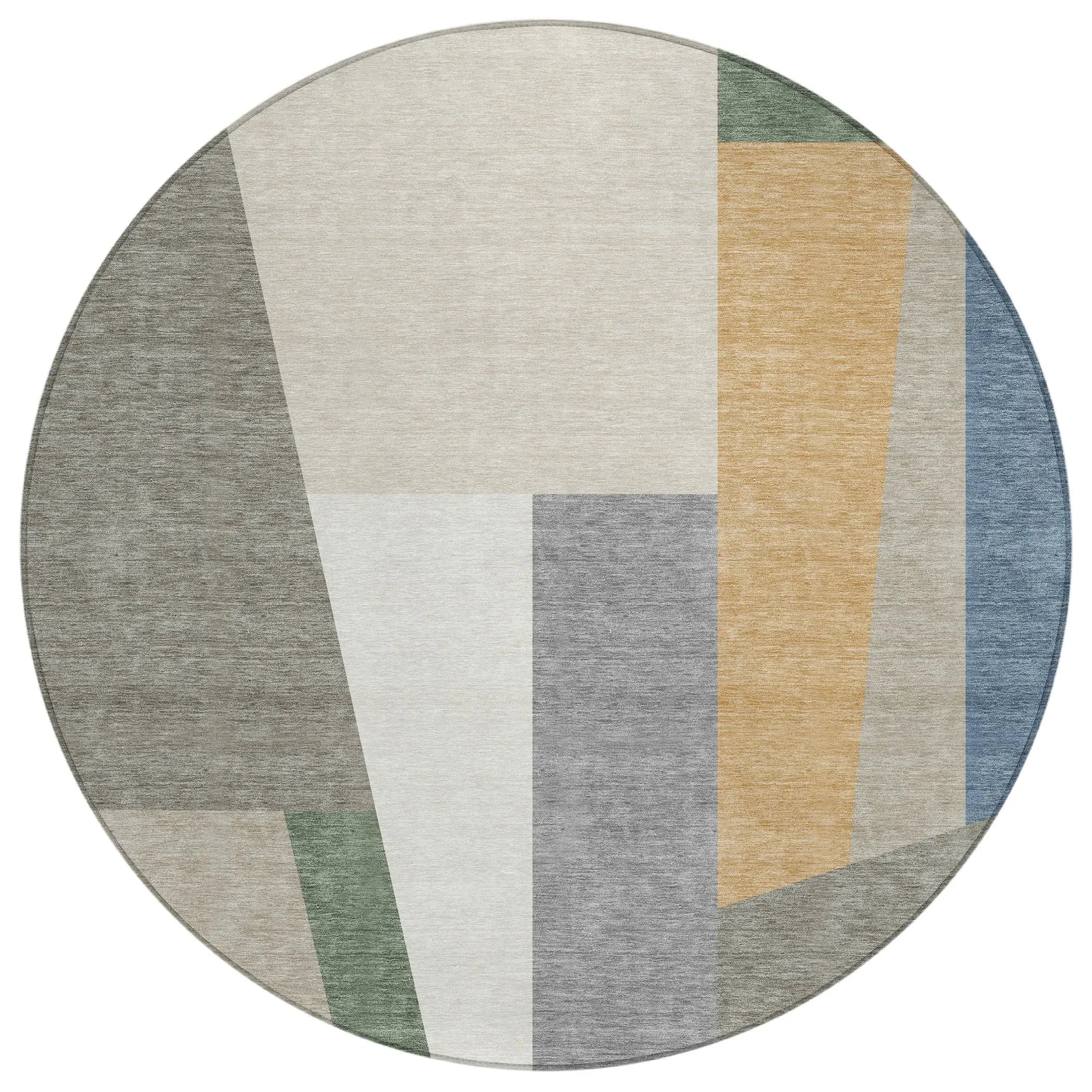 8' Taupe And Olive Green Round Geometric Washable Indoor Outdoor Area Rug Homeroots Outdoor