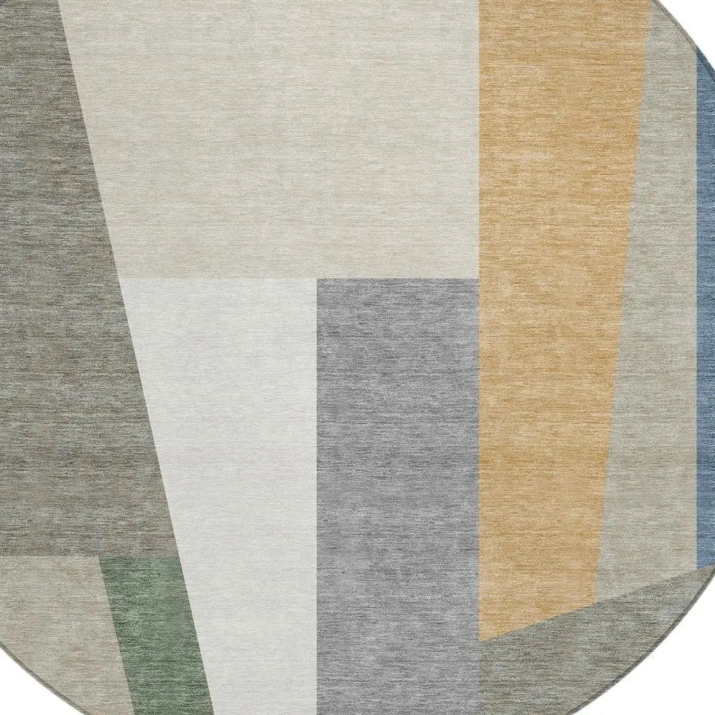 8' Taupe And Olive Green Round Geometric Washable Indoor Outdoor Area Rug Homeroots Outdoor