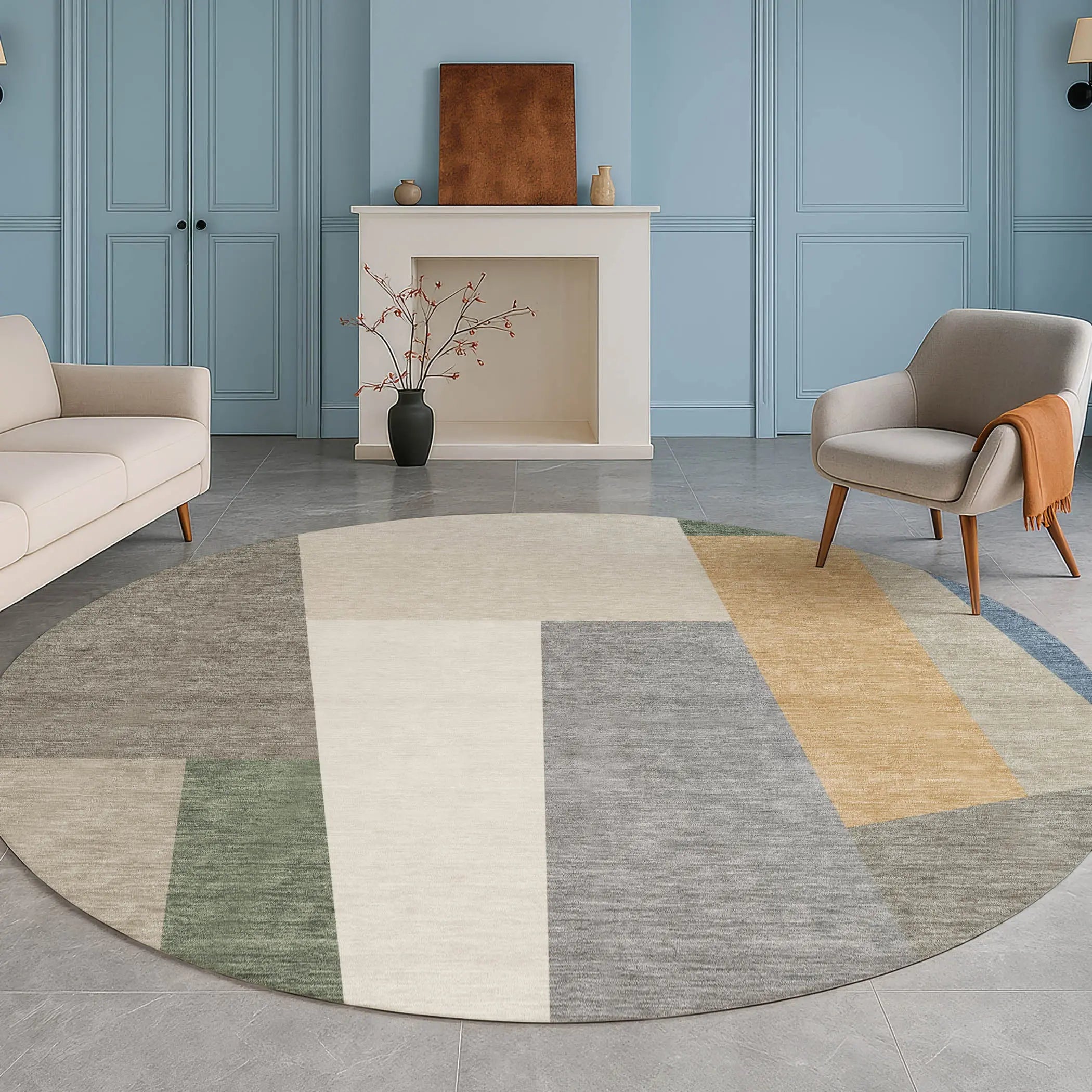 8' Taupe And Olive Green Round Geometric Washable Indoor Outdoor Area Rug Homeroots Outdoor