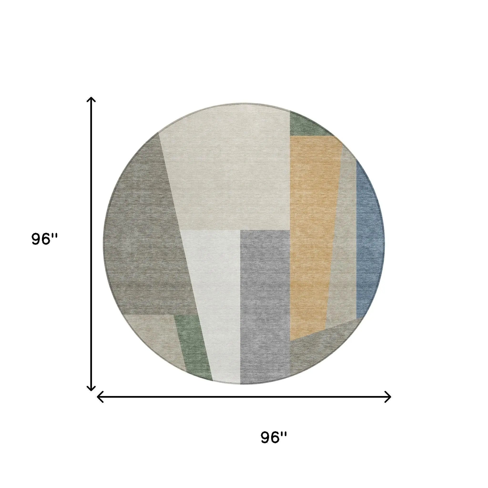 8' Taupe And Olive Green Round Geometric Washable Indoor Outdoor Area Rug Homeroots Outdoor