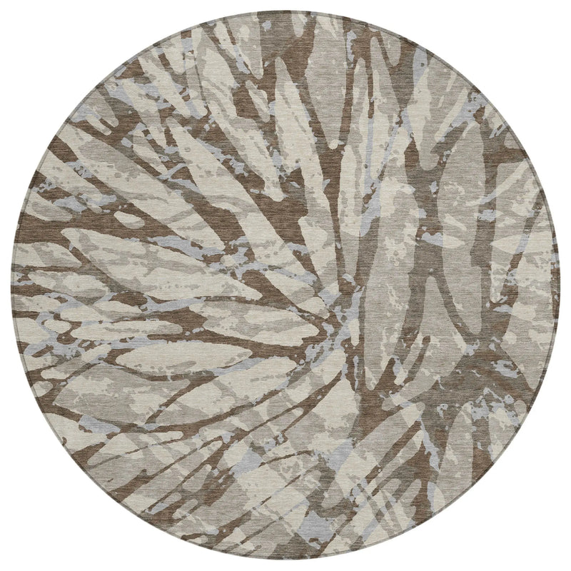 8' Taupe And Teal Blue Round Abstract Washable Indoor Outdoor Area Rug Homeroots Outdoor