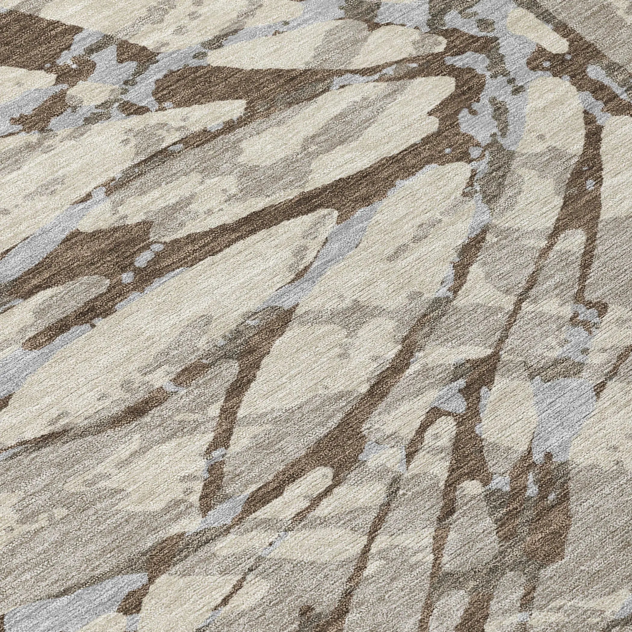 8' Taupe And Teal Blue Round Abstract Washable Indoor Outdoor Area Rug Homeroots Outdoor