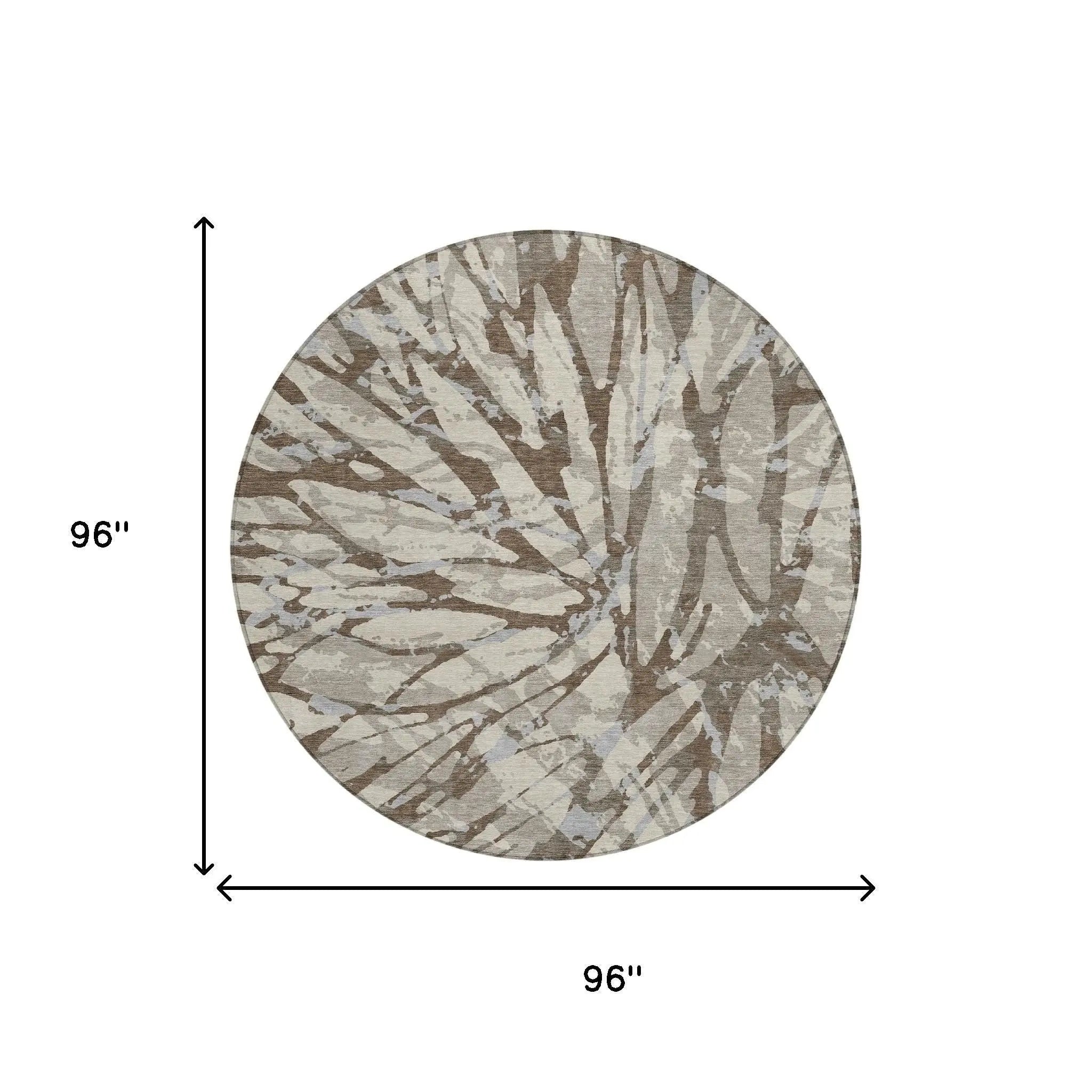 8' Taupe And Teal Blue Round Abstract Washable Indoor Outdoor Area Rug Homeroots Outdoor
