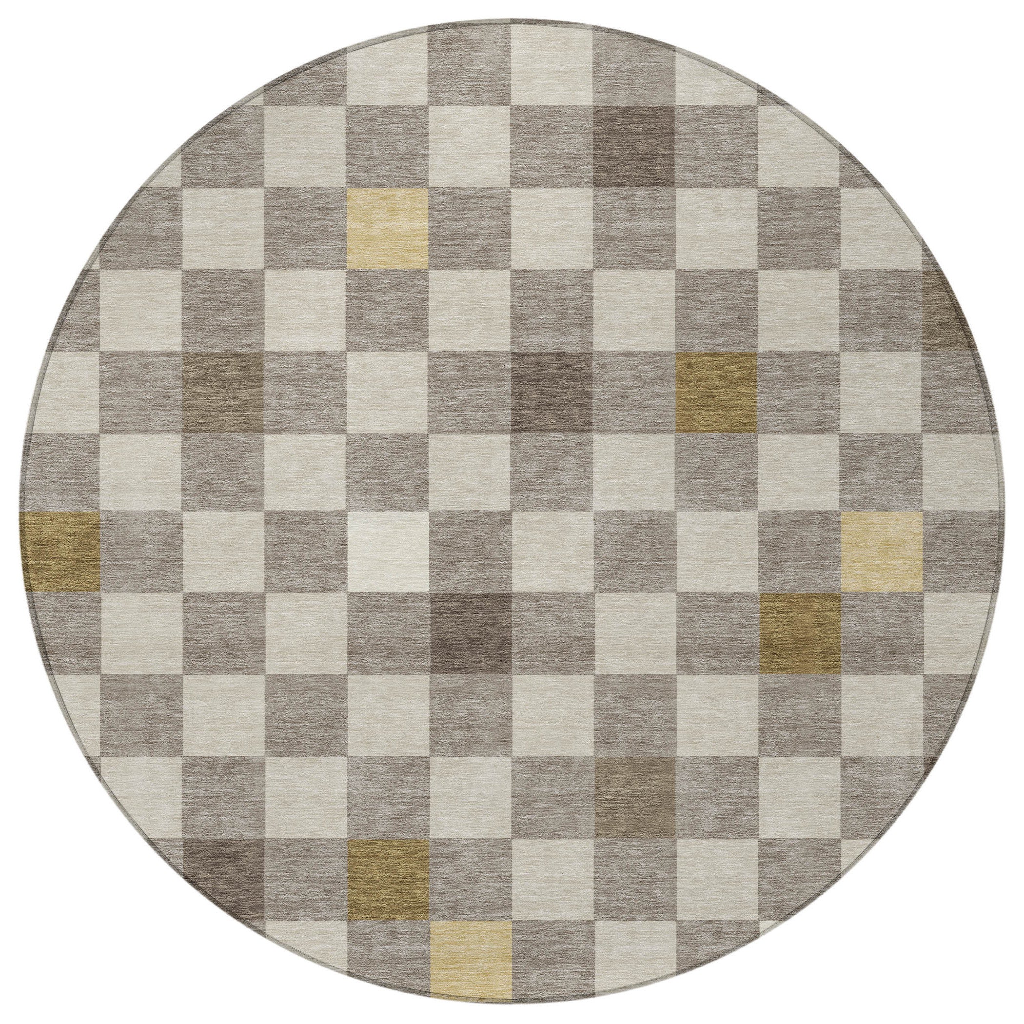 8' Taupe And Teal Blue Round Geometric Washable Indoor Outdoor Area Rug Homeroots Outdoor