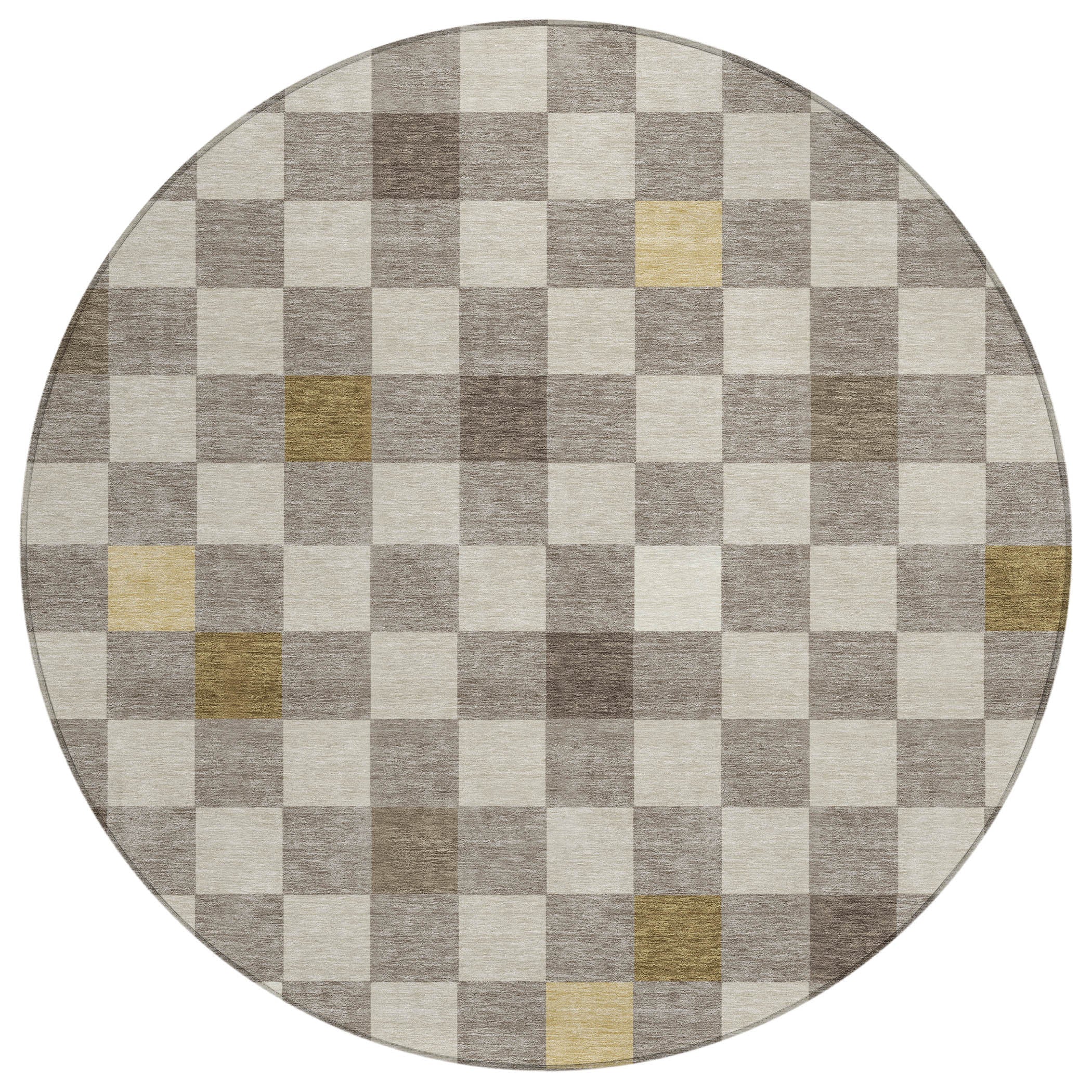 8' Taupe And Teal Blue Round Geometric Washable Indoor Outdoor Area Rug Homeroots Outdoor
