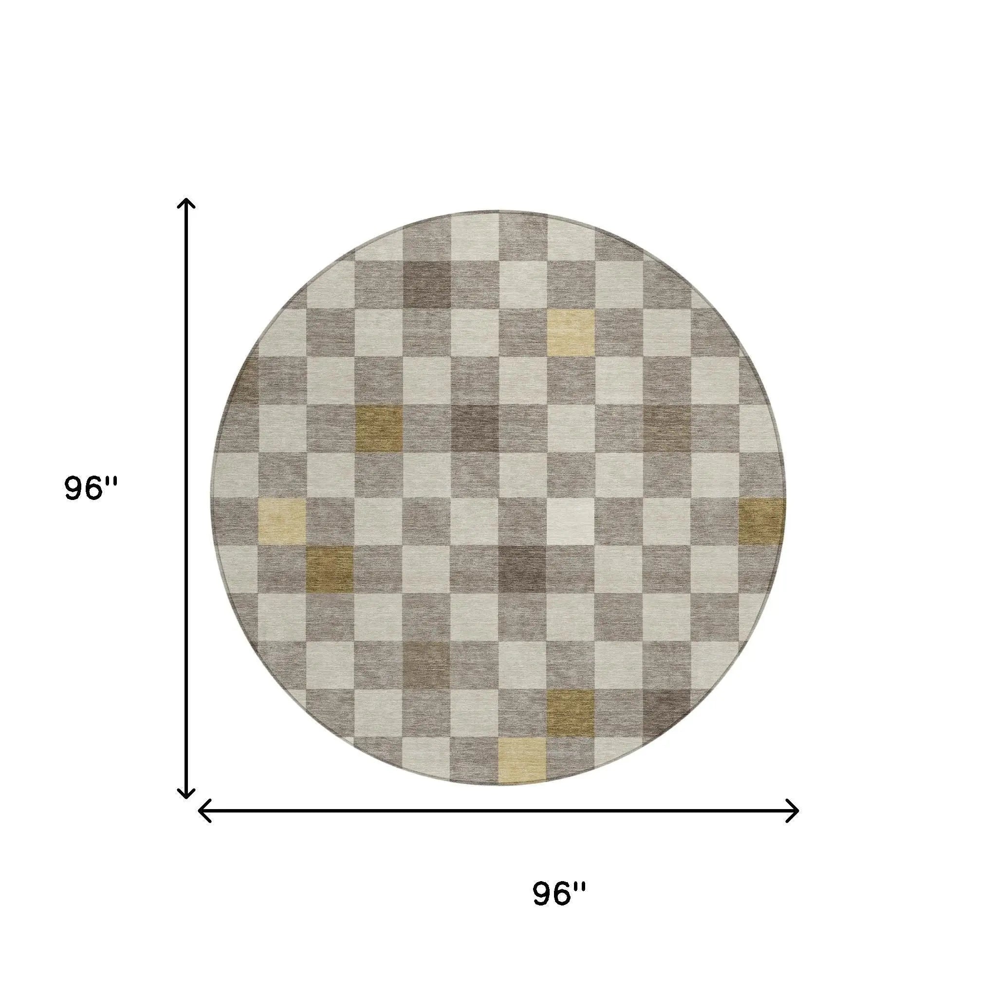 8' Taupe And Teal Blue Round Geometric Washable Indoor Outdoor Area Rug Homeroots Outdoor