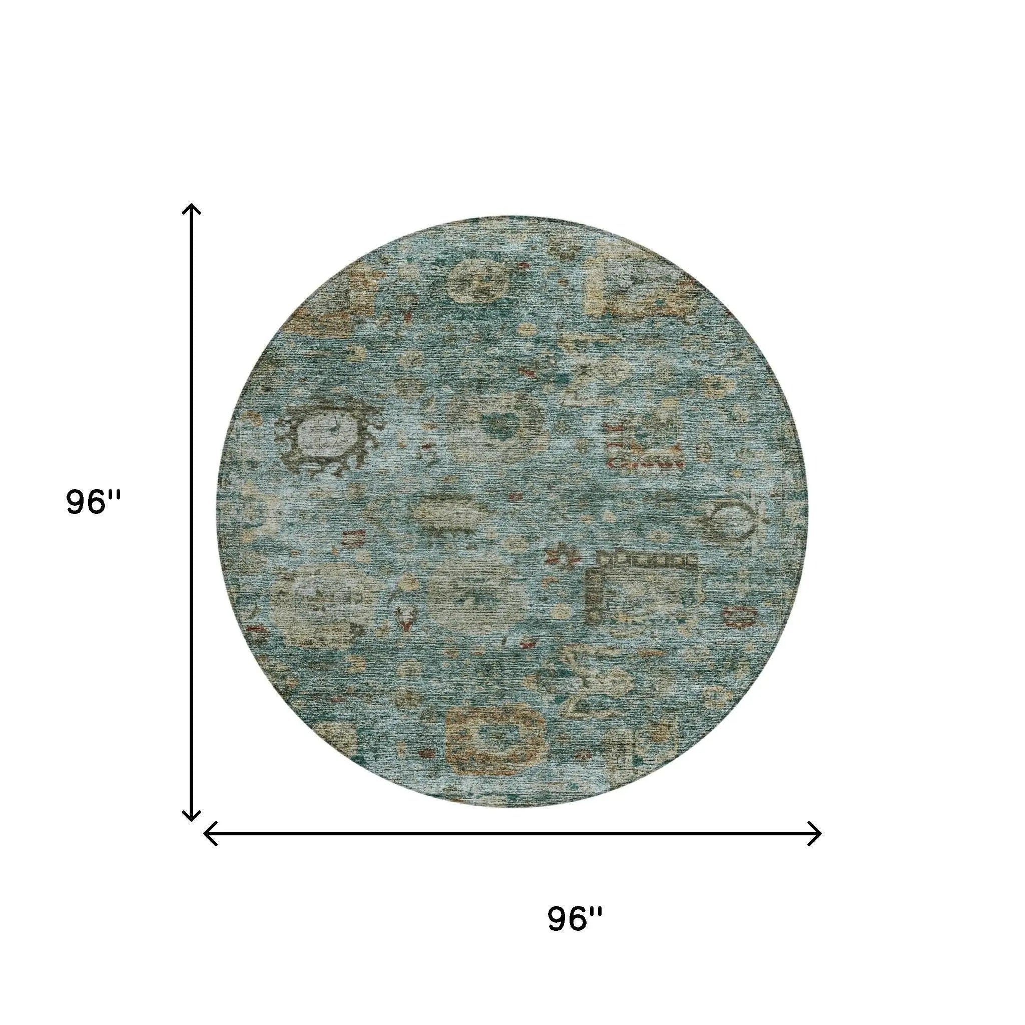 8' Teal Blue And Aqua Round Abstract Washable Indoor Outdoor Area Rug Homeroots Outdoor