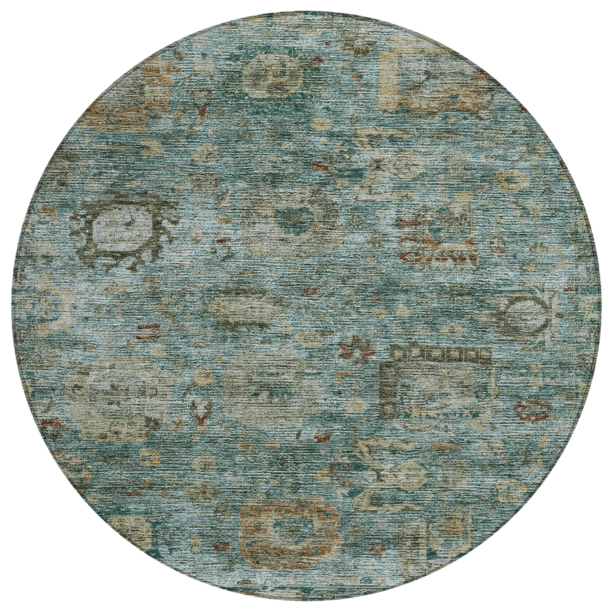 8' Teal Blue And Aqua Round Abstract Washable Indoor Outdoor Area Rug Homeroots Outdoor