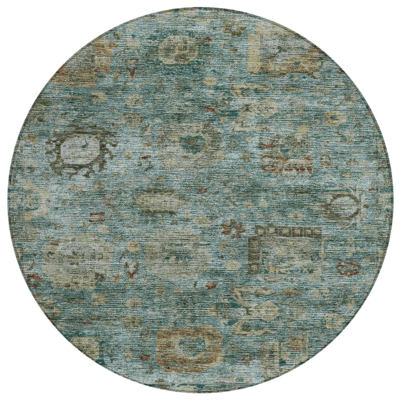 8' Teal Blue And Aqua Round Abstract Washable Indoor Outdoor Area Rug Homeroots Outdoor