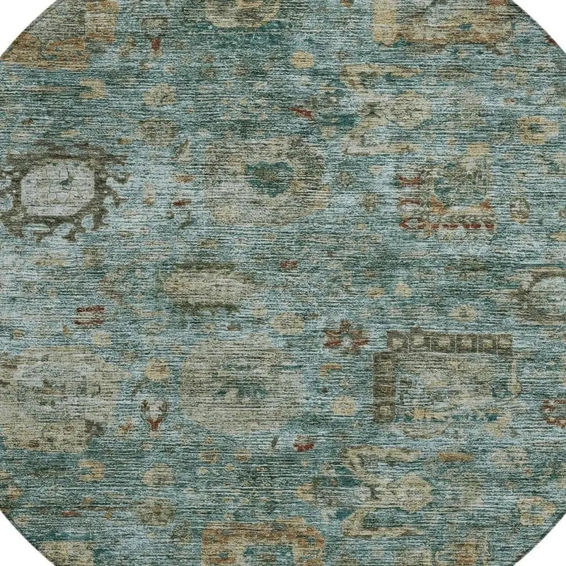 8' Teal Blue And Aqua Round Abstract Washable Indoor Outdoor Area Rug Homeroots Outdoor