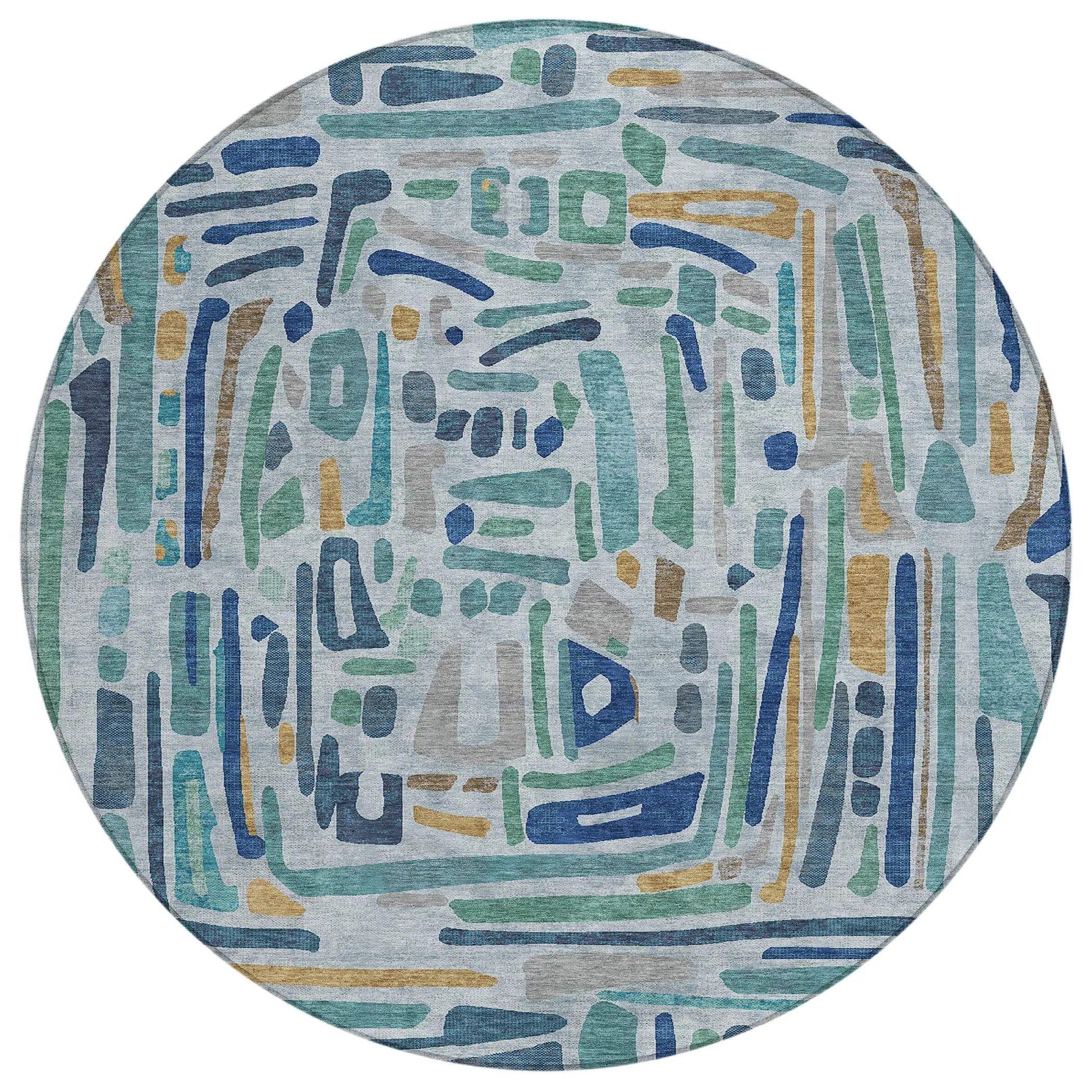 8' Teal Blue And Aqua Round Abstract Washable Indoor Outdoor Area Rug Homeroots Outdoor