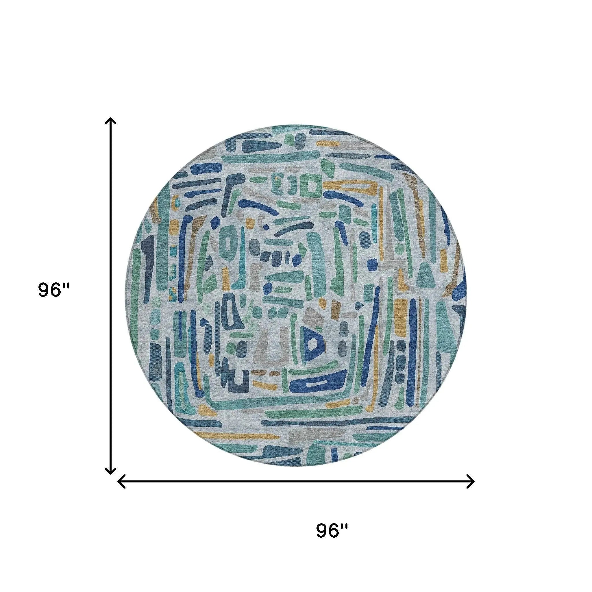 8' Teal Blue And Aqua Round Abstract Washable Indoor Outdoor Area Rug Homeroots Outdoor